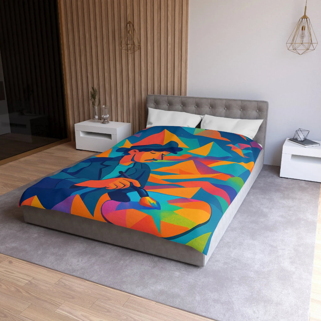 Housse De Couette Artistique Multicolore Avec Paysage Géométrique Et Peintre Créatif