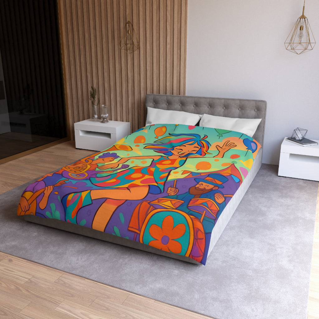Housse de couette multicolore avec motif de fête joyeuse et personnages dansants