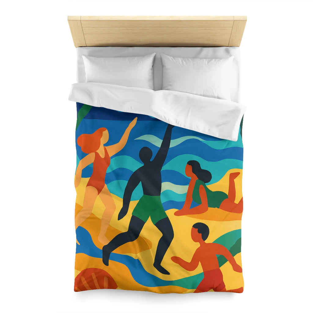 Housse de Couette Colorée Motif Plage Tropicale avec Palmiers et Activités Ludiques