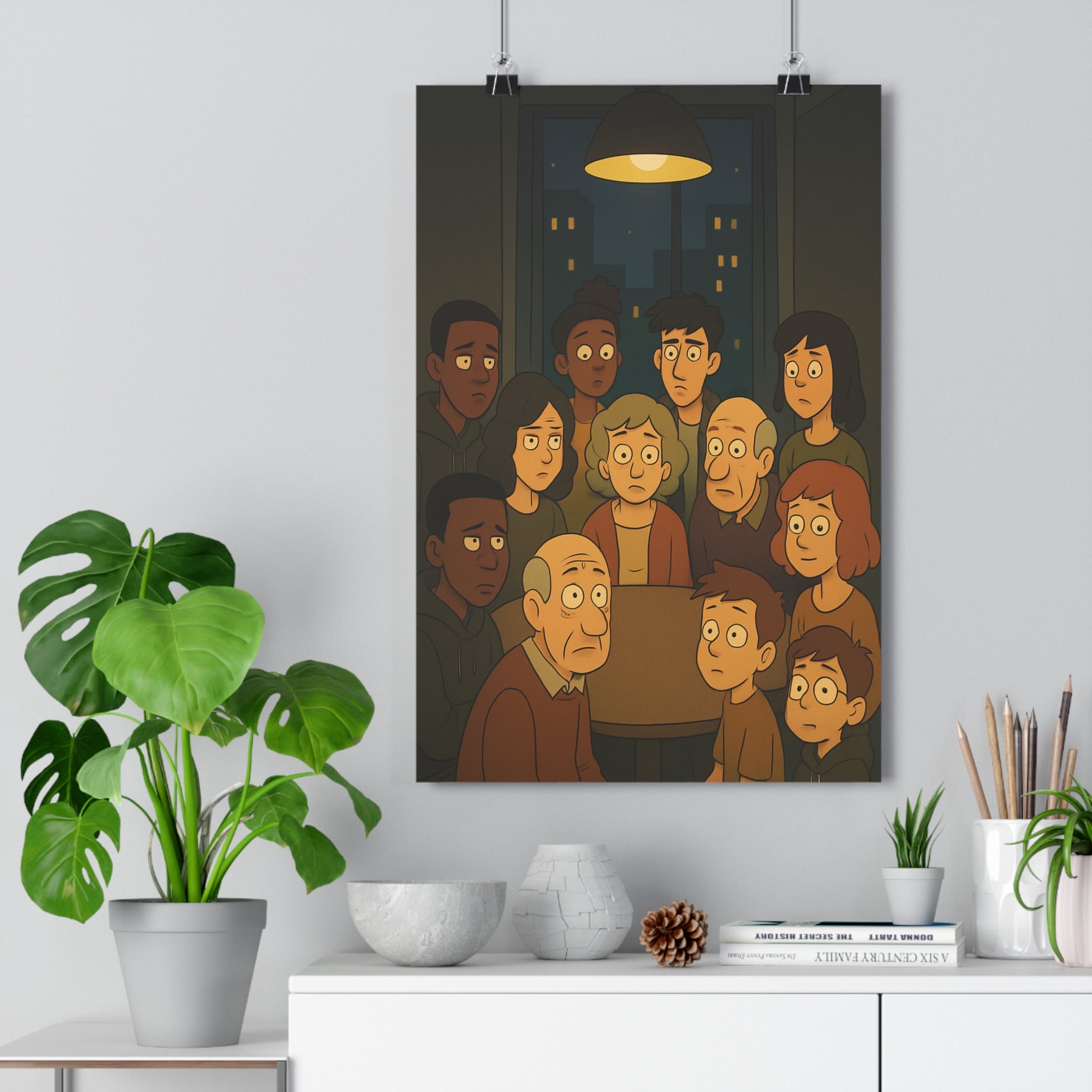 Poster décoratif dessin animé noir mystique bureau salon ambiance captivante format 30x46 personnages tableau