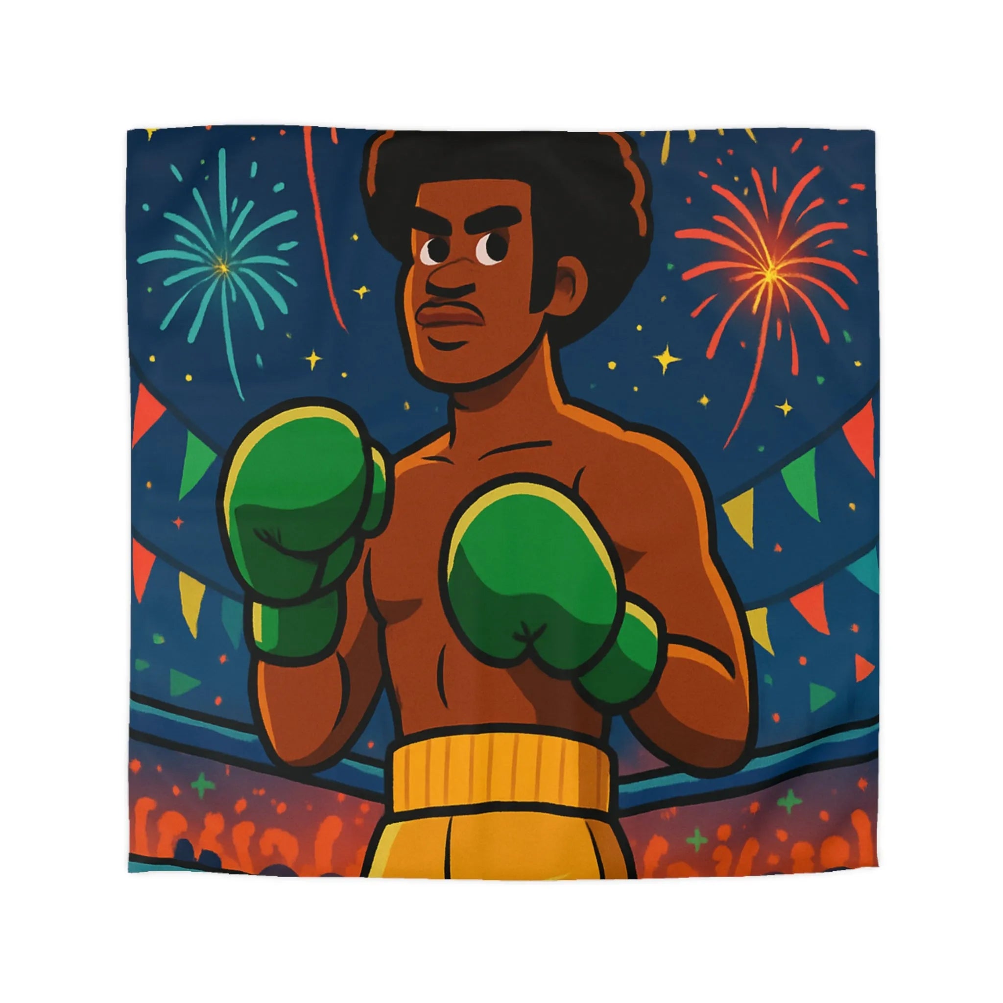 Housse de couette colorée avec boxeur et feux d'artifice pour chambre moderne et vibrante