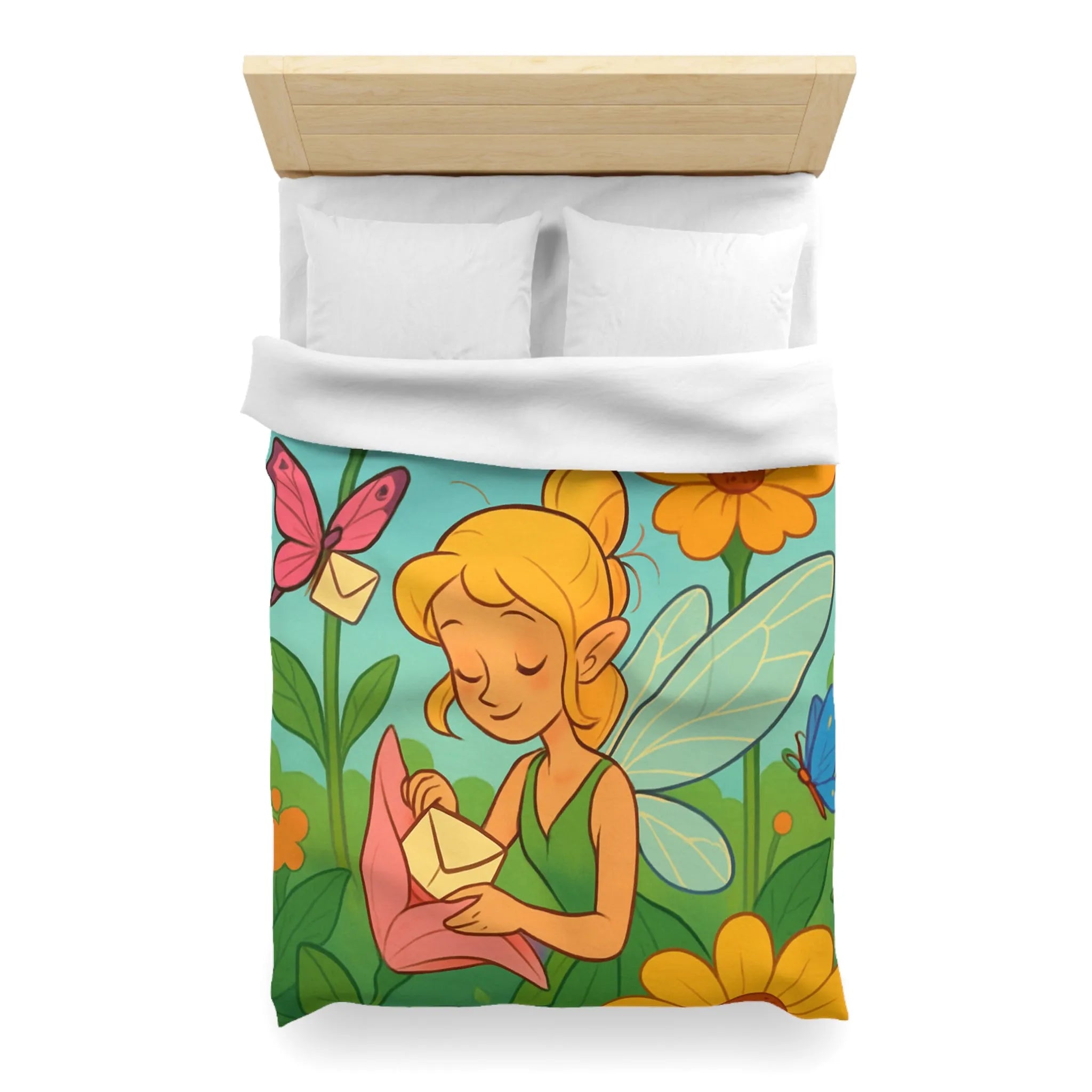 Fée des Jardins Éthérés avec Lettres Magiques et Fleurs Vibrantes pour Enchantement Nocturne