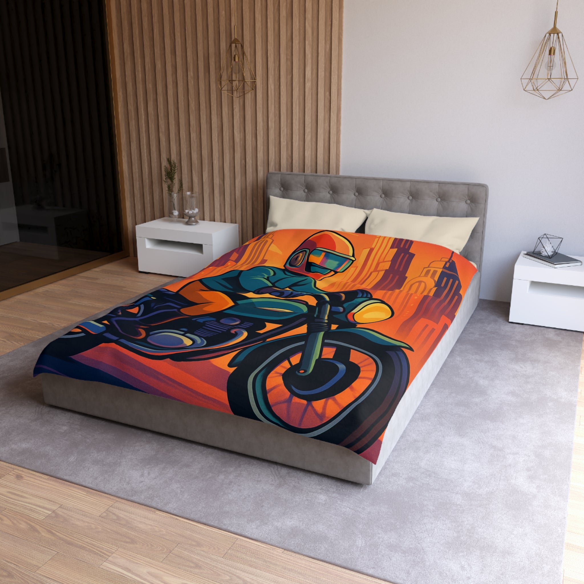 Housse de couette moto rétro vintage pour chambre style urbain moderne et audacieux