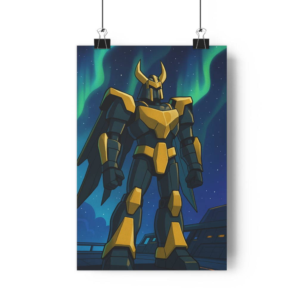 Poster décoratif anime robot géant doré métallique futuriste mystique chambre bureau ambiance étoilée 30x46