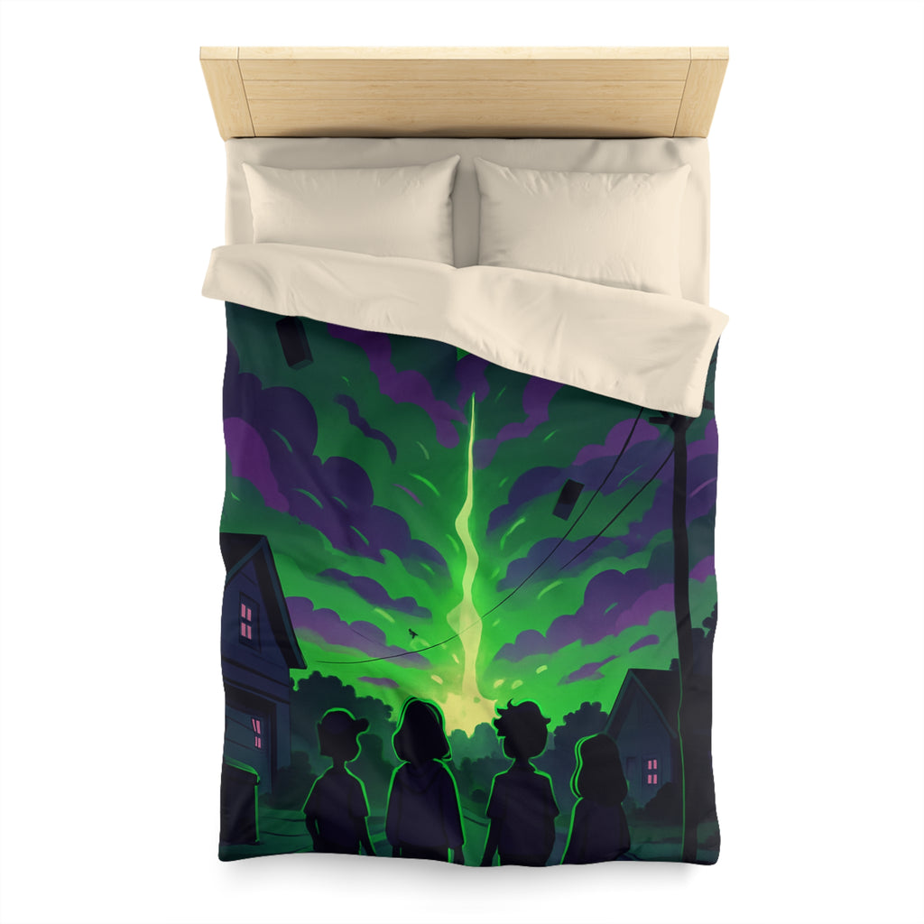 Housse de couette pour chambre avec ciel nocturne mystérieux et silhouettes d'enfants