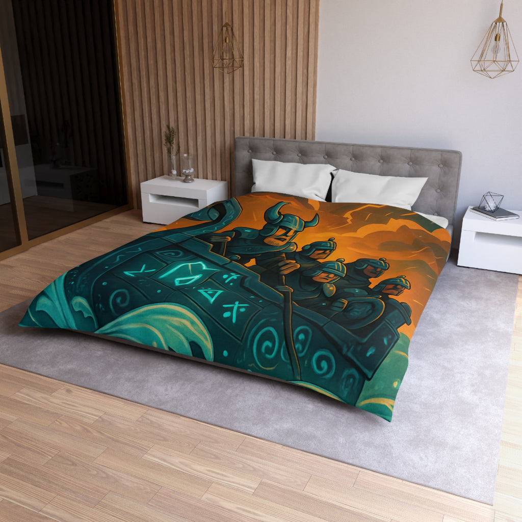Housse de Couette Motif Vikings en Bateau sous Orage Céleste Féroce et Saisissant