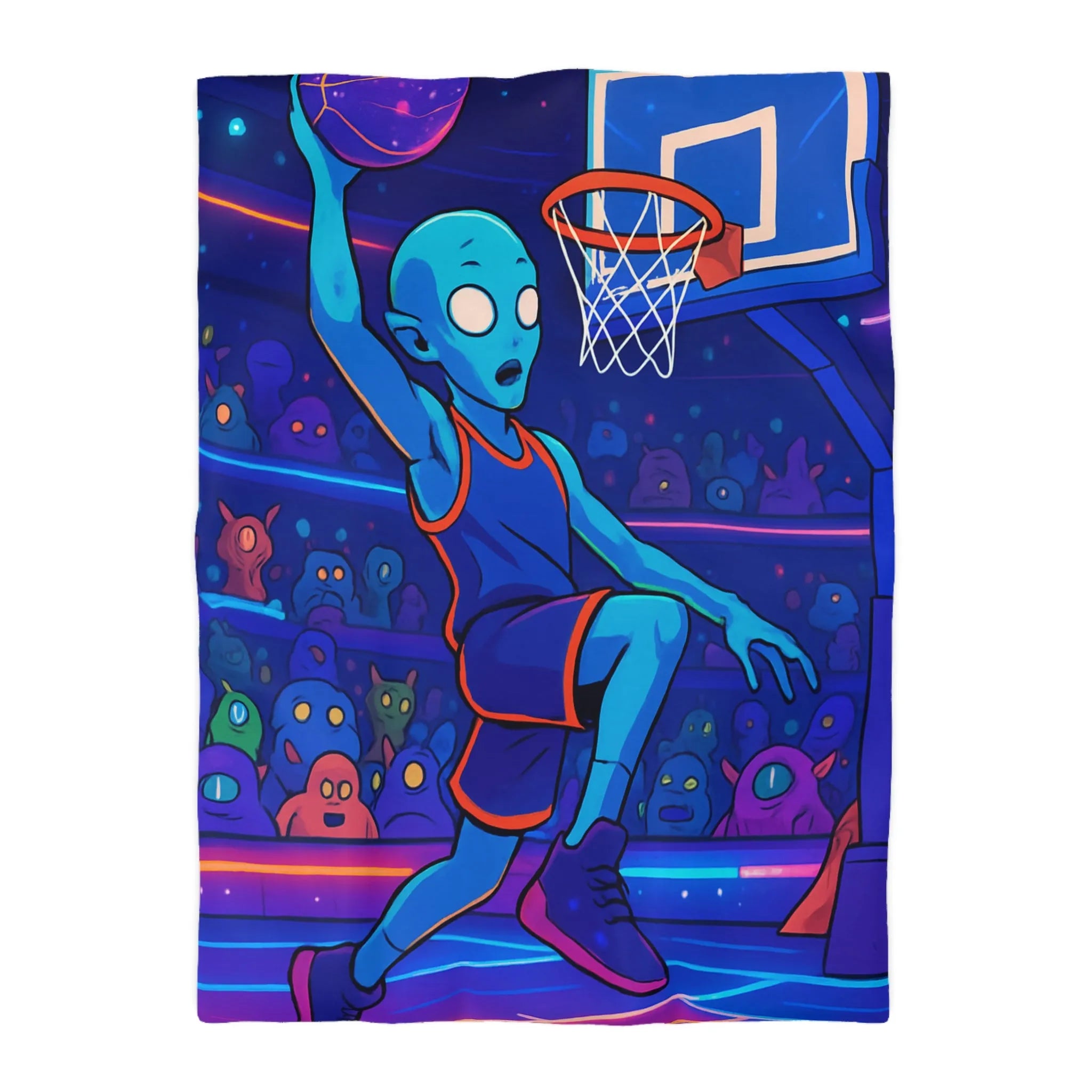 Housse de Couette Design Extraterrestre Jouant au Basketball dans une Arène Psychédélique