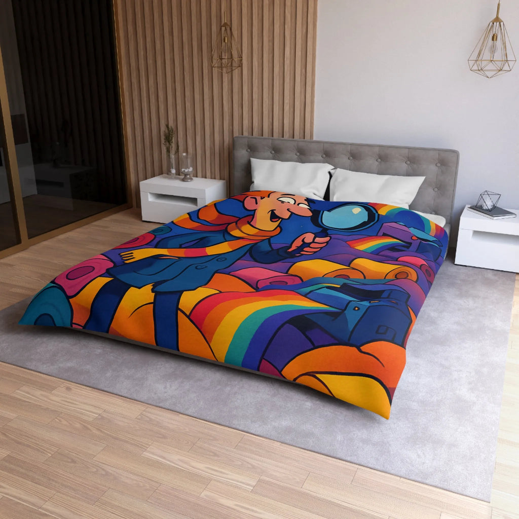 Explorez les couleurs et mystères sur housse de couette lumineuse avec détective fantaisiste