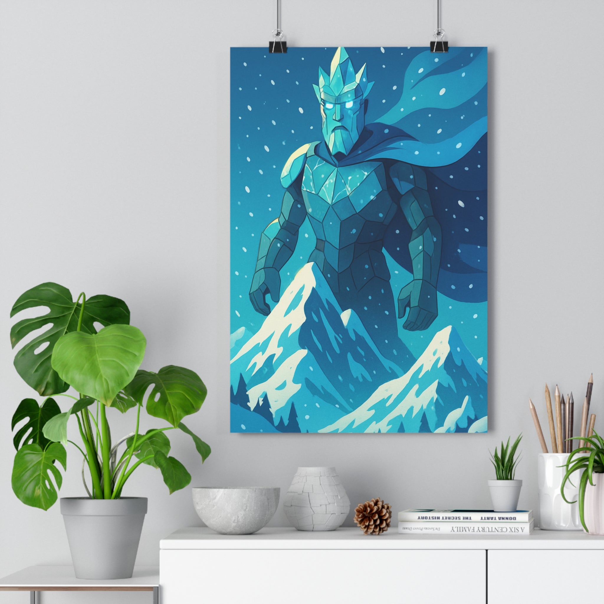 Poster décoratif animé bleu blanc mystique salon chambre majestueux hiver glacé montagnes titan 30x46