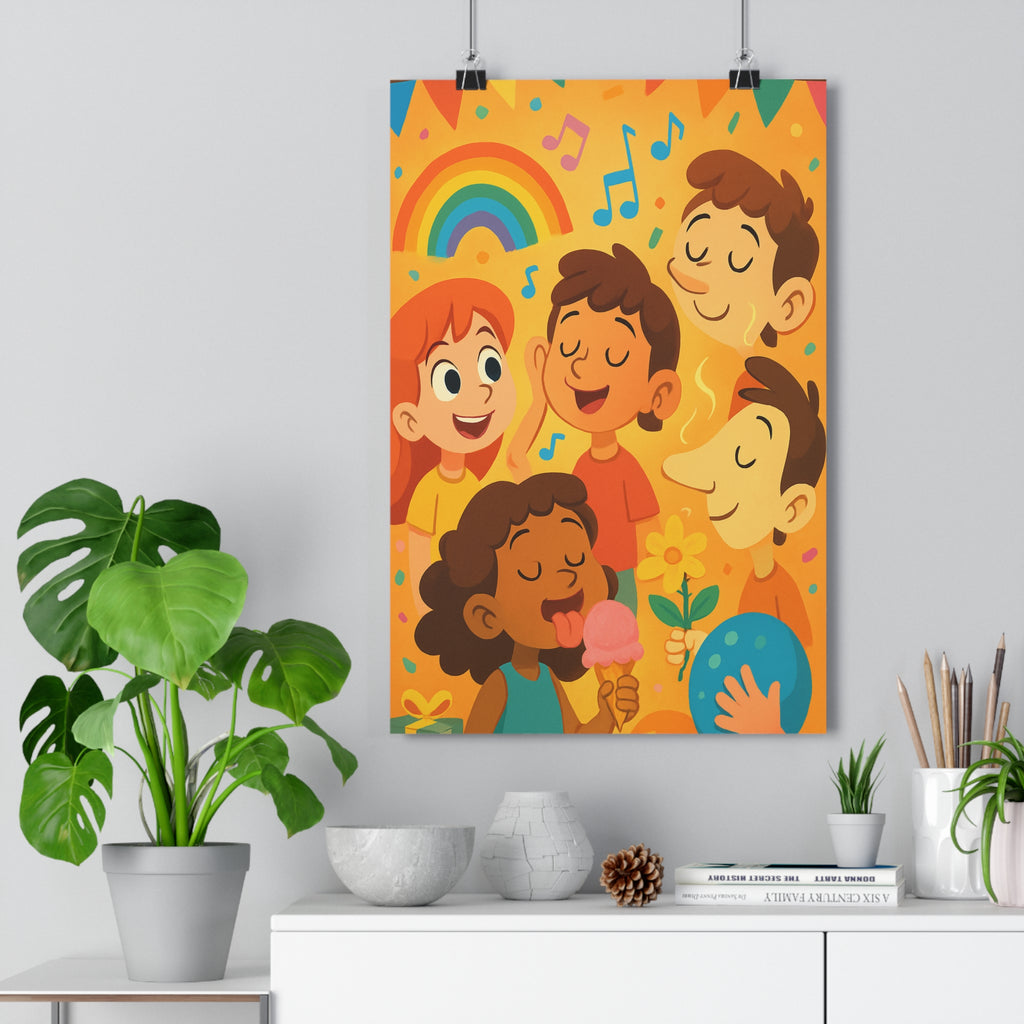 Poster décoratif cartoon vibrant orange jaune joyeux enfants musique chambre enfant ludique 30x46 cm
