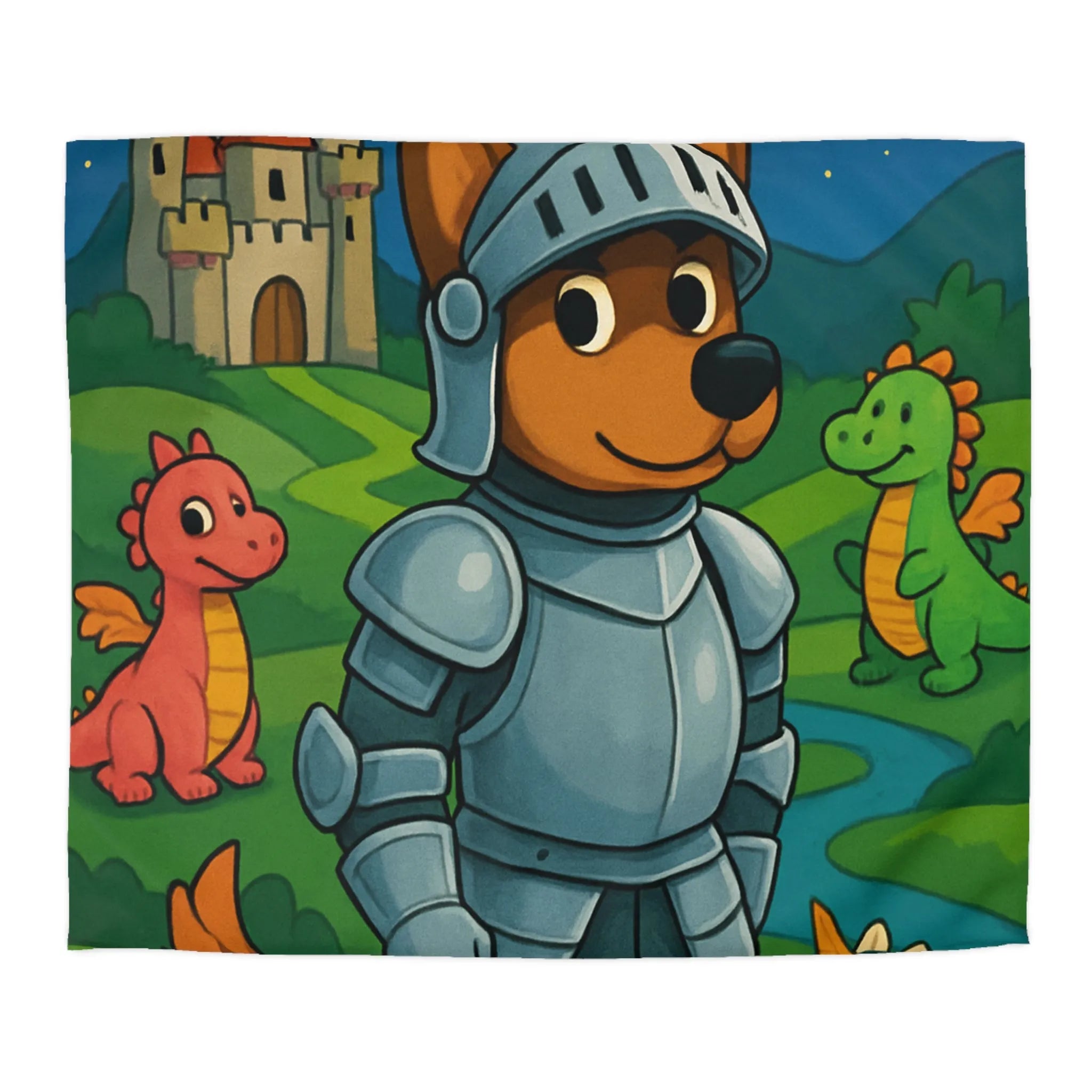 Housse de couette enfant chevalier courageux avec dragon et licorne fantastiques