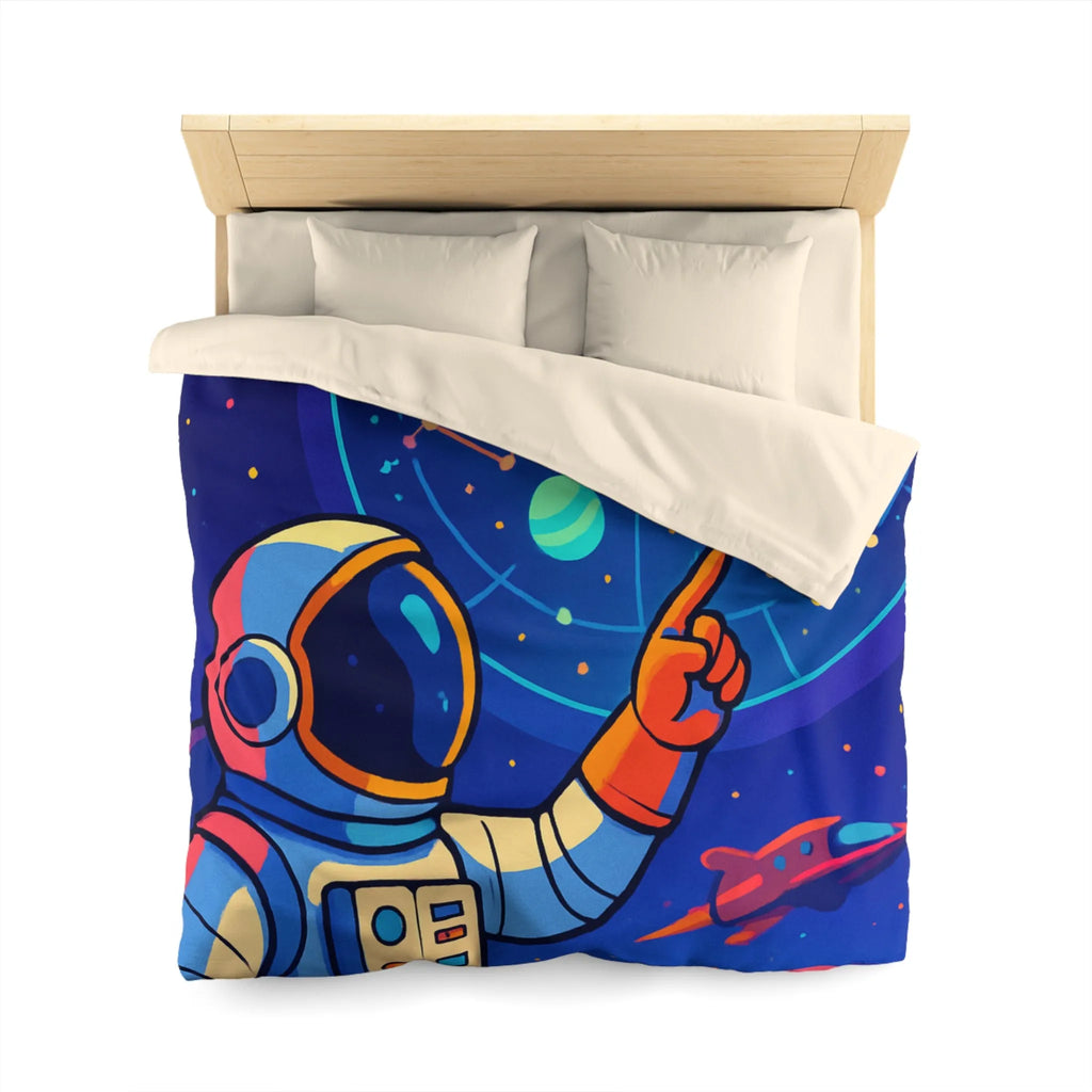Housse de couette cosmos coloré avec astronaute, planète et carte des étoiles