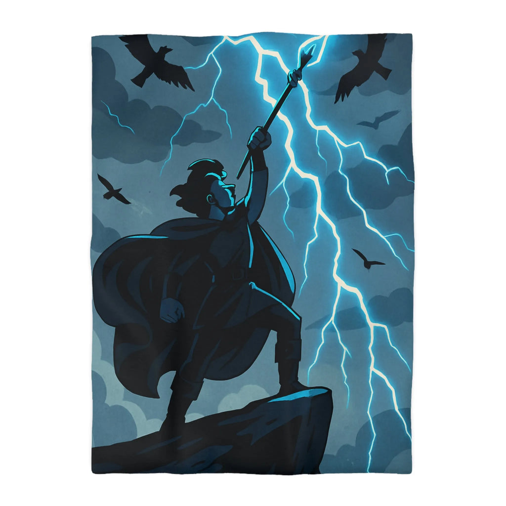 Housse de couette épique avec personnage et éclairs en style illustration fantastique