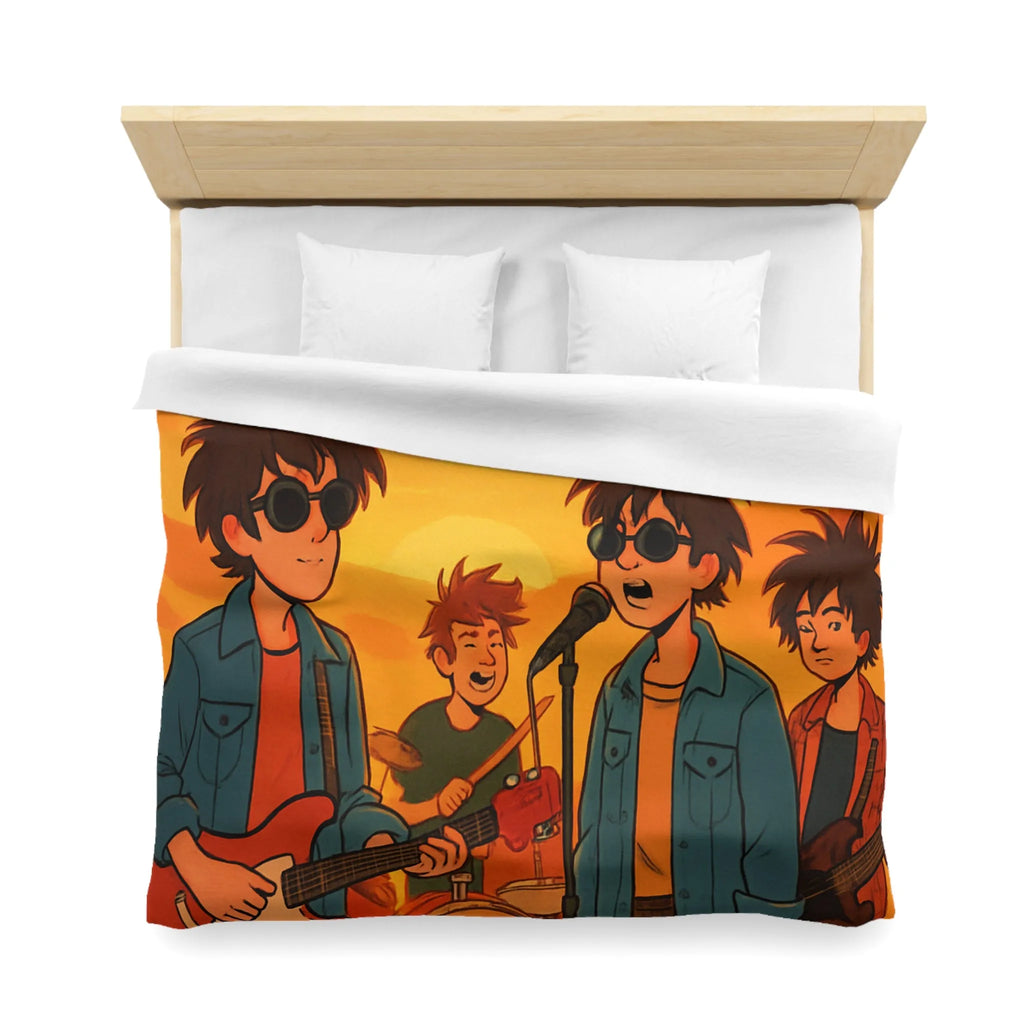Housse de couette ensoleillée avec musiciens, ambiance rétro pour chambres modernes et vintage