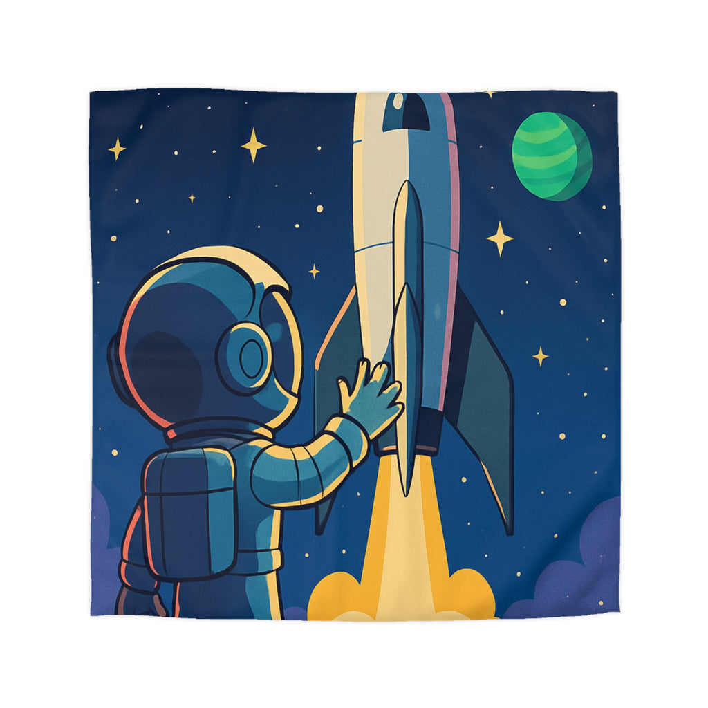 Housse de couette pour enfant avec design astronaute et fusée colorée dans l'espace