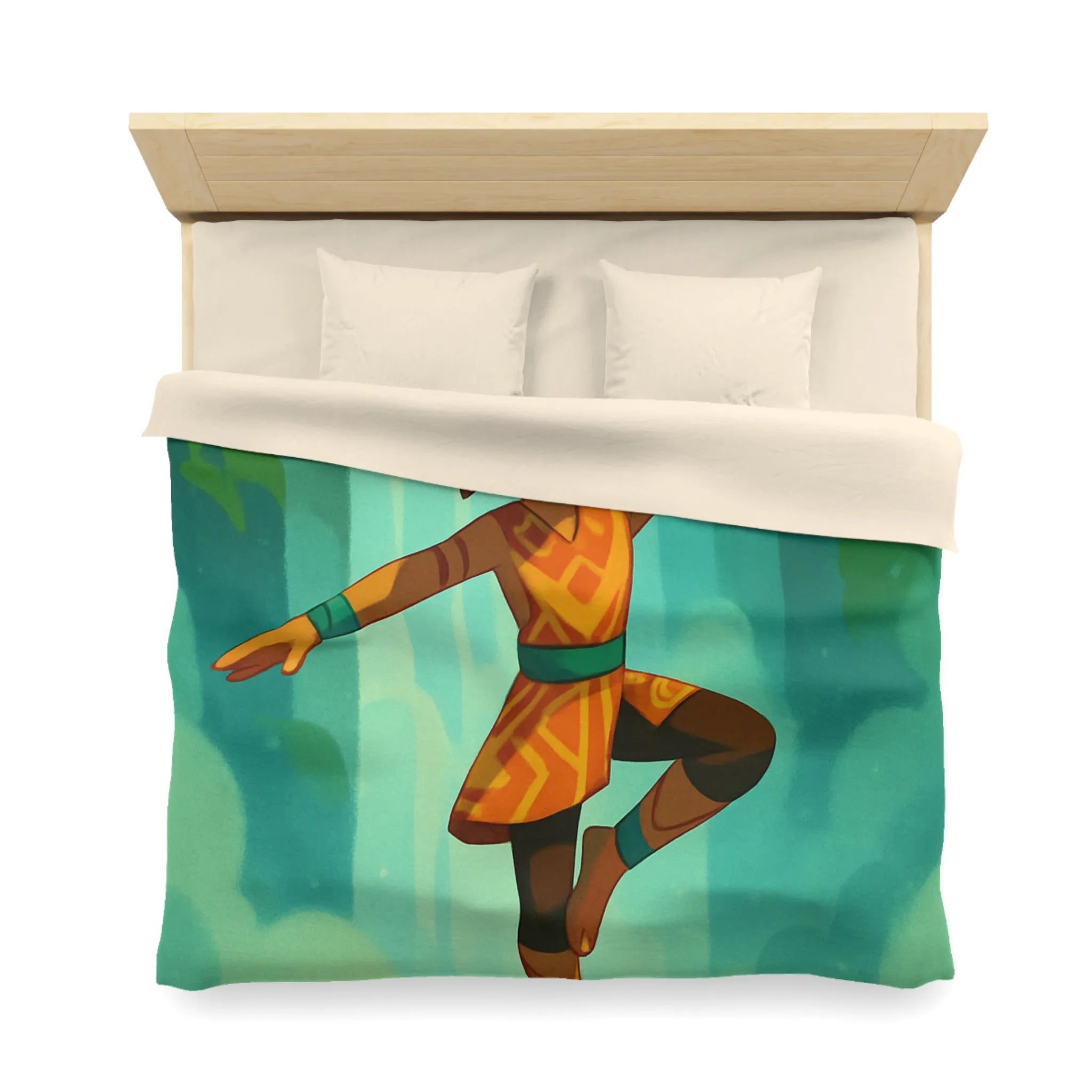 Housse de couette avec motif aventureux illustrant cascade et cristal lumineux vibrant