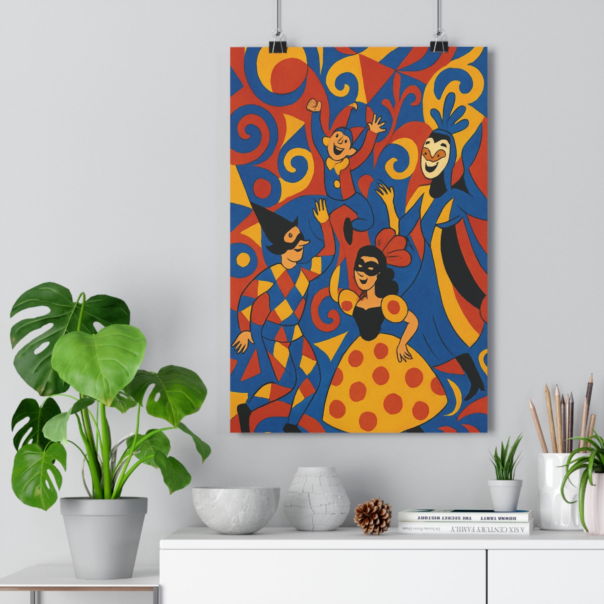 Poster décoratif ludique coloré bleu rouge jaune salon chambre joyeux moderne vibrant géométrique tendance