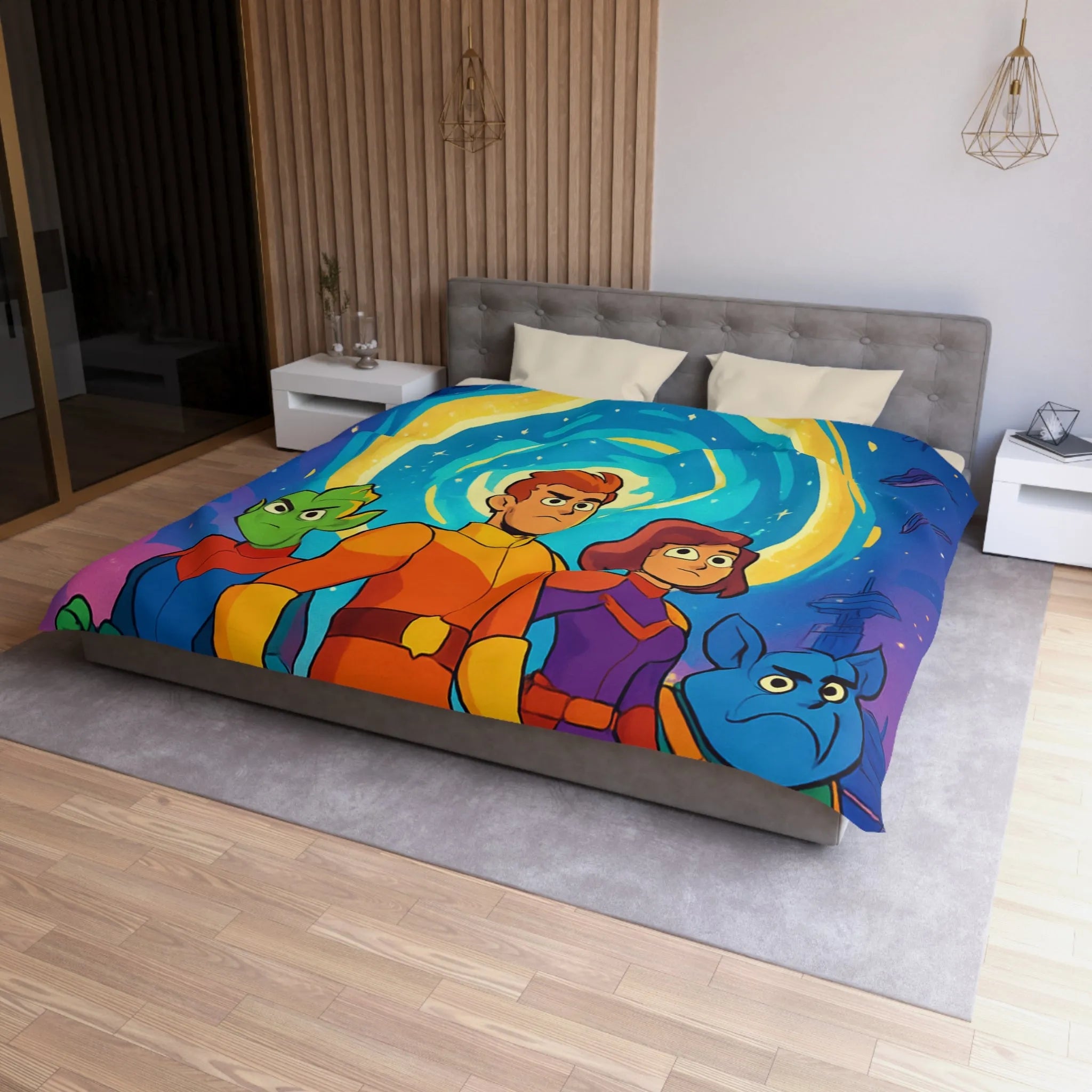 Housse de Couette Animée avec Héros Intergalactiques et Portail Éclairé pour Chambre Enfant