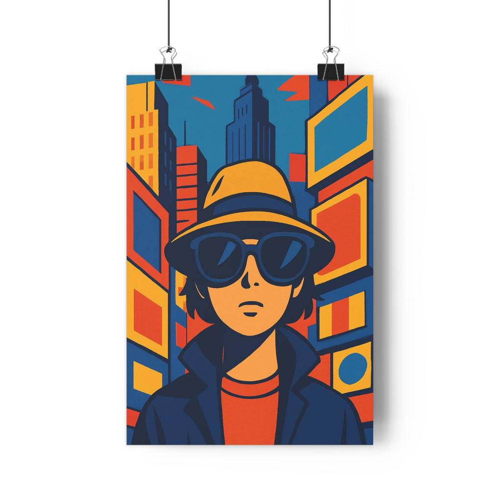 Poster décoratif urbain pop art moderne bleu jaune rouge dynamique salon bureau design contemporain