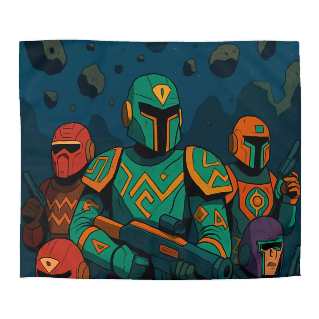 Housse de couette avec motifs futuristes colorés inspirés de guerriers et OVNI