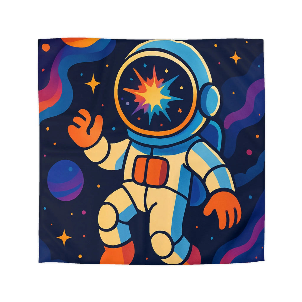 Housse de Couette Astronaute Colorée Flottant dans Cosmos Rempli de Planètes Vives et Coeurs