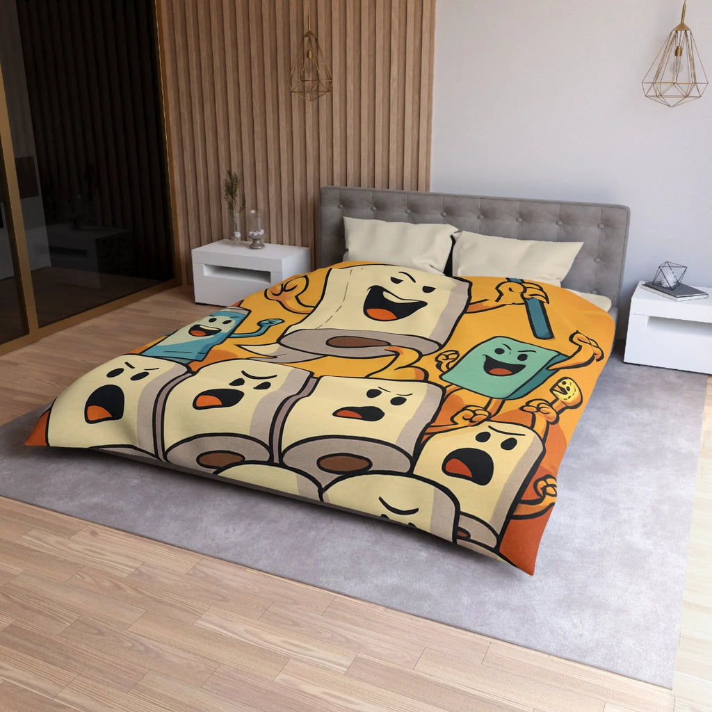 Housse de couette amusante avec rouleaux de papier toilette et pot de brosse animés