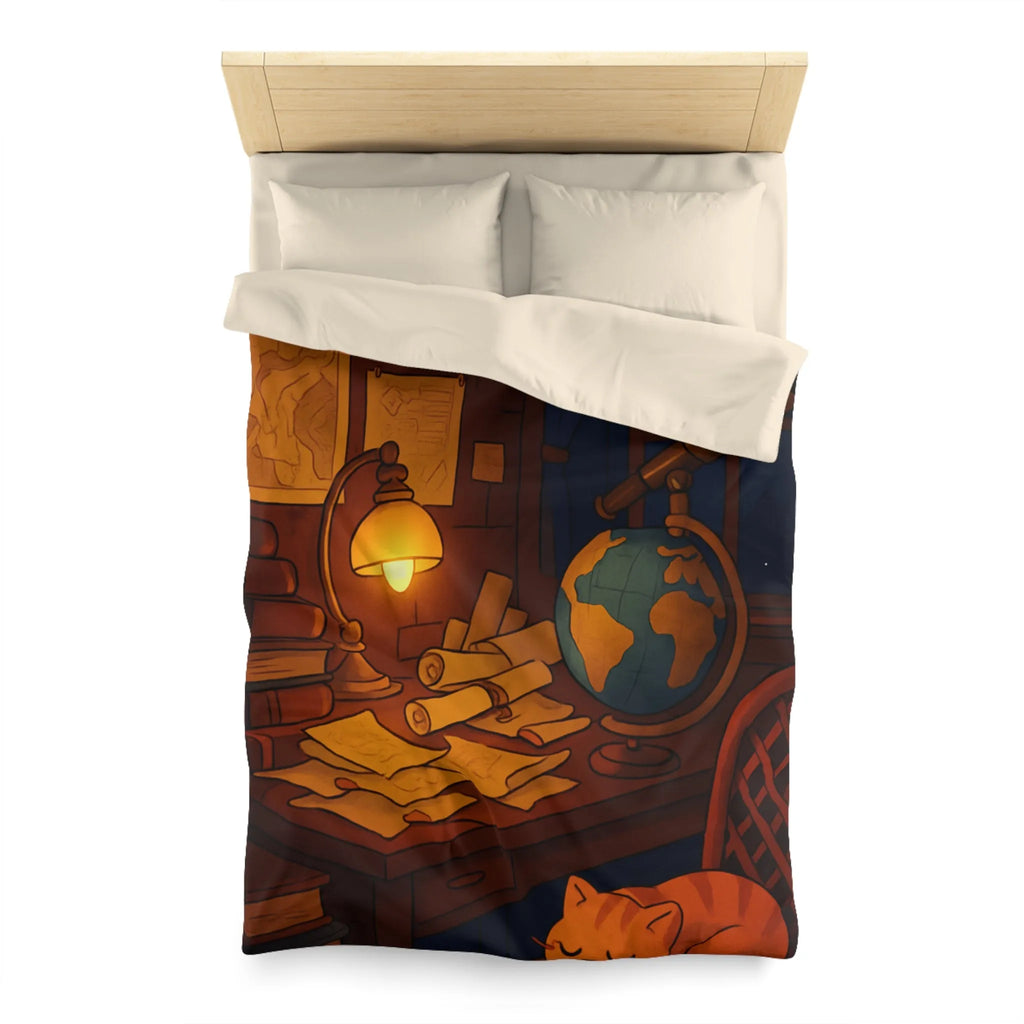 Housse de Couette Astronomie Vintage avec Chat et Globe Terrestre pour Chambre Apaisante