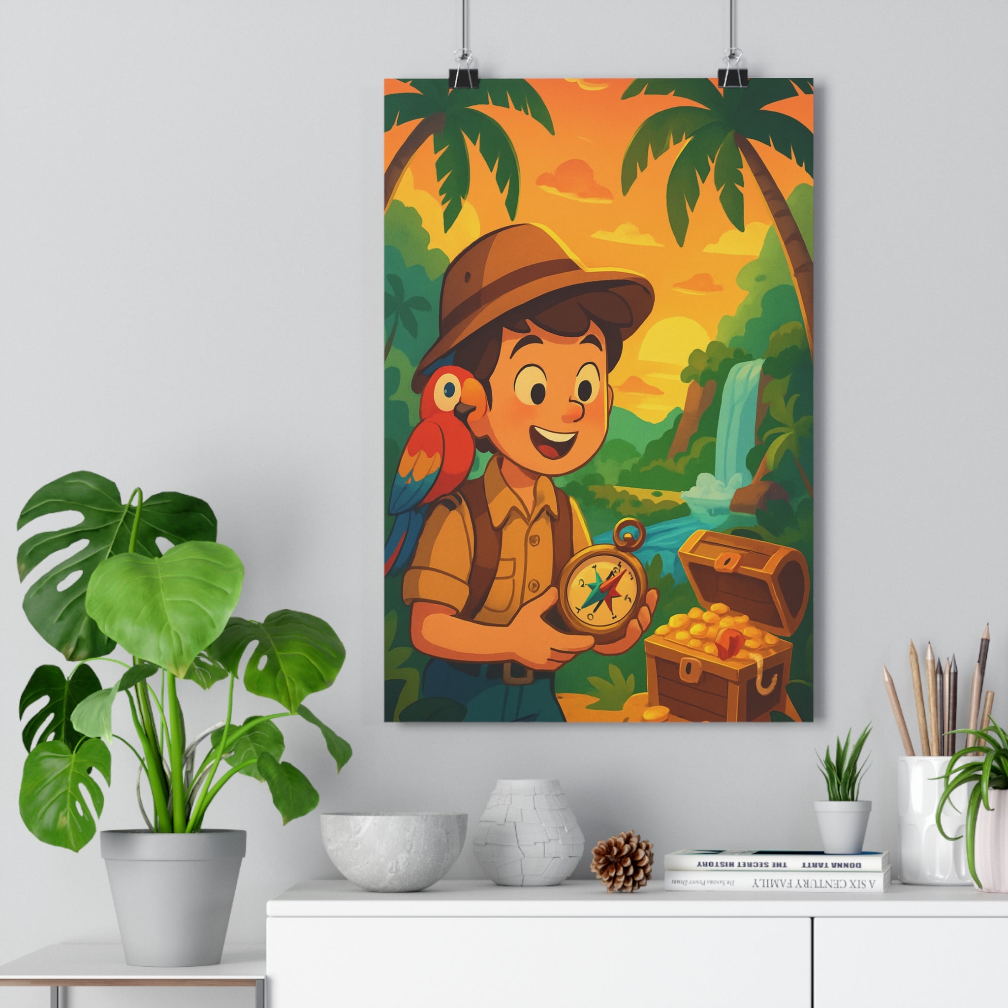 Poster décoratif vintage carte trésor mystique pirate chambre enfant bleu rouge aventure exploration qualité