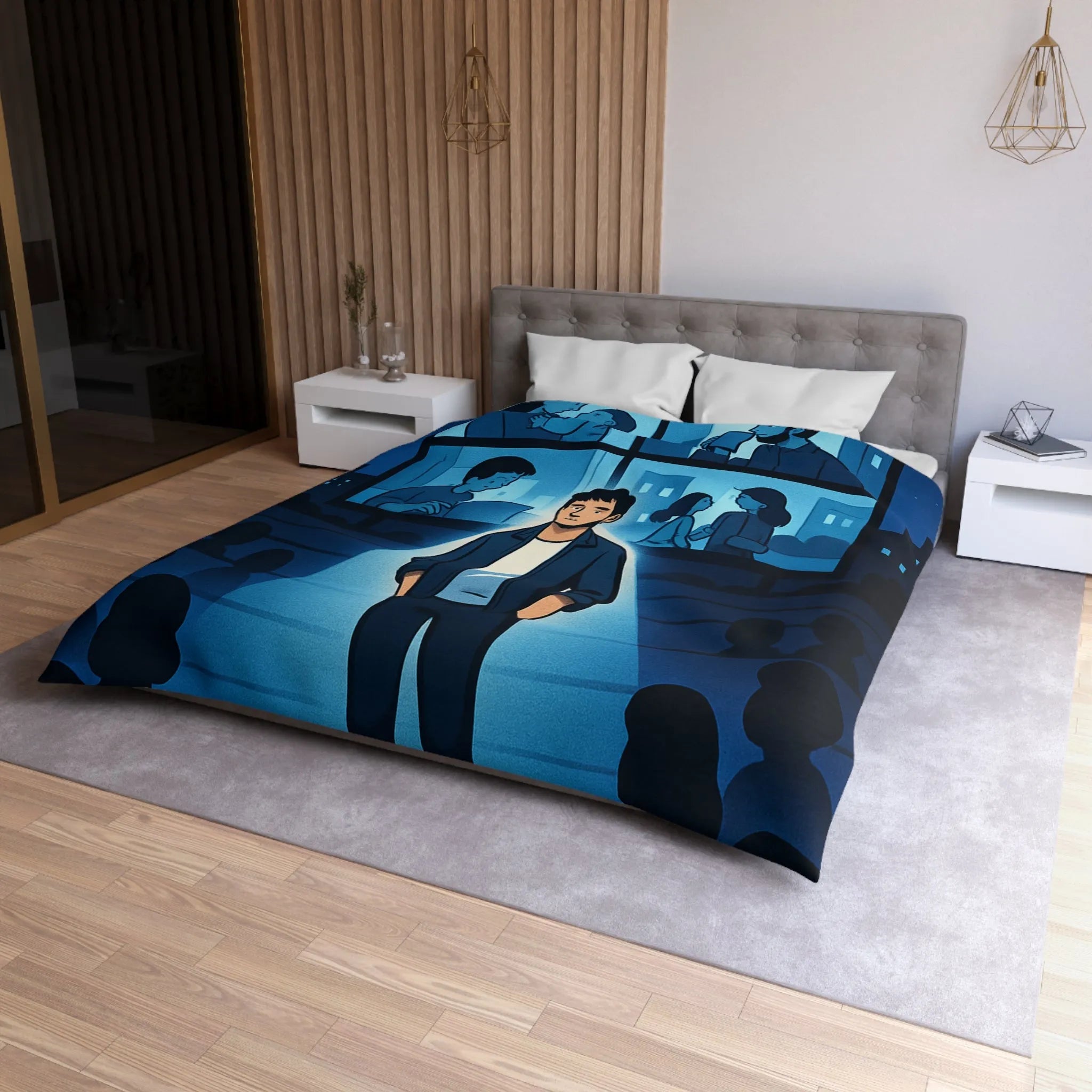 Housse de Couette Microfibre Art Graphique Contemporain Style Décoratif Chambre Tendance