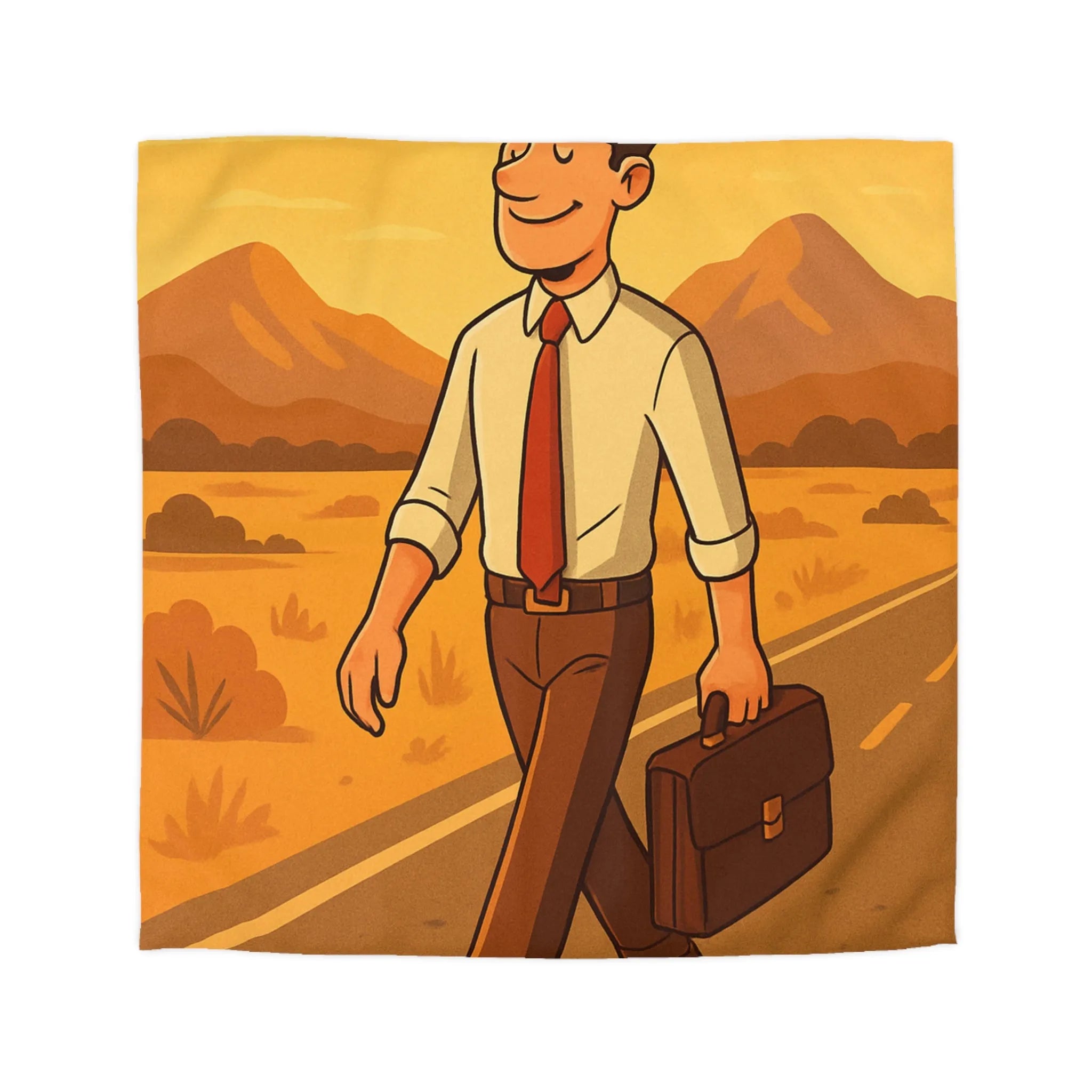 Housse de couette avec illustration d'homme marchant au coucher du soleil style rétro