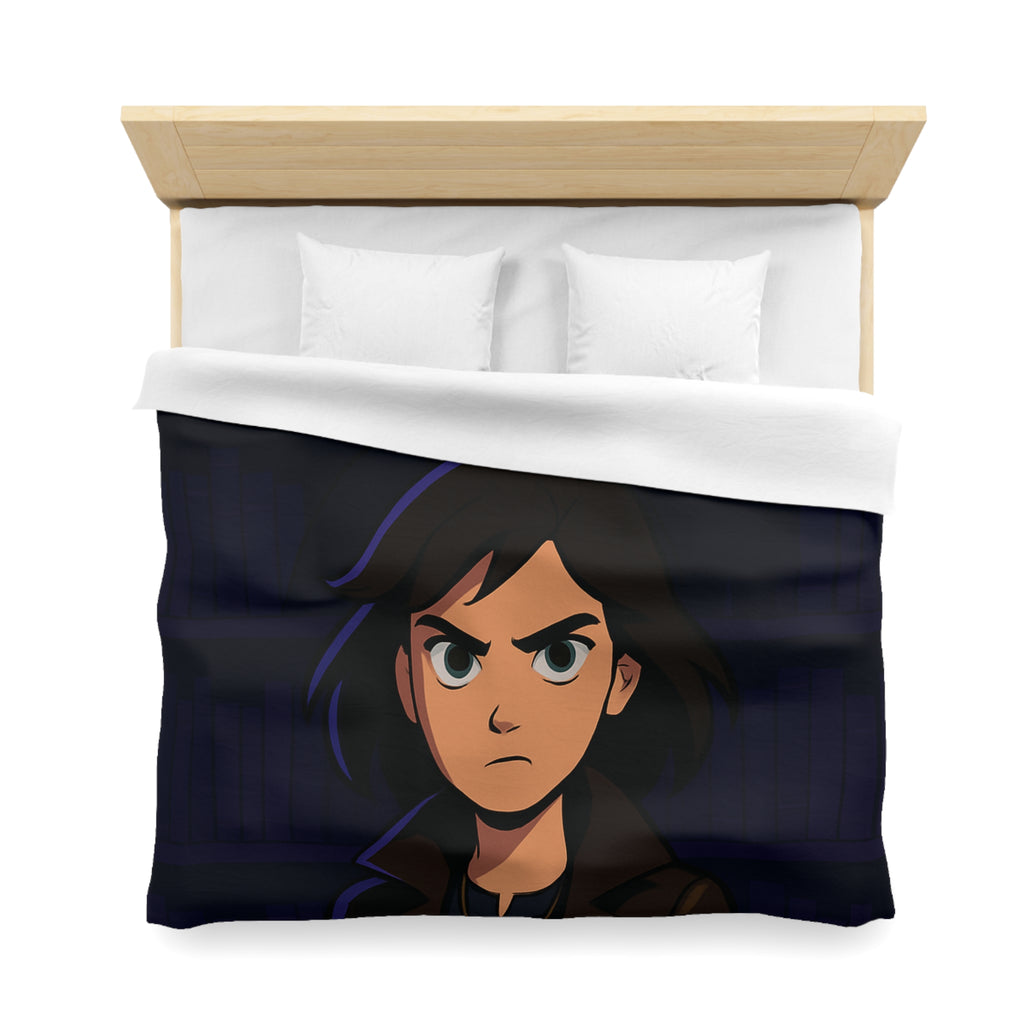 Housse de couette mystérieuse avec personnage sombre et biblio-thème style graphique