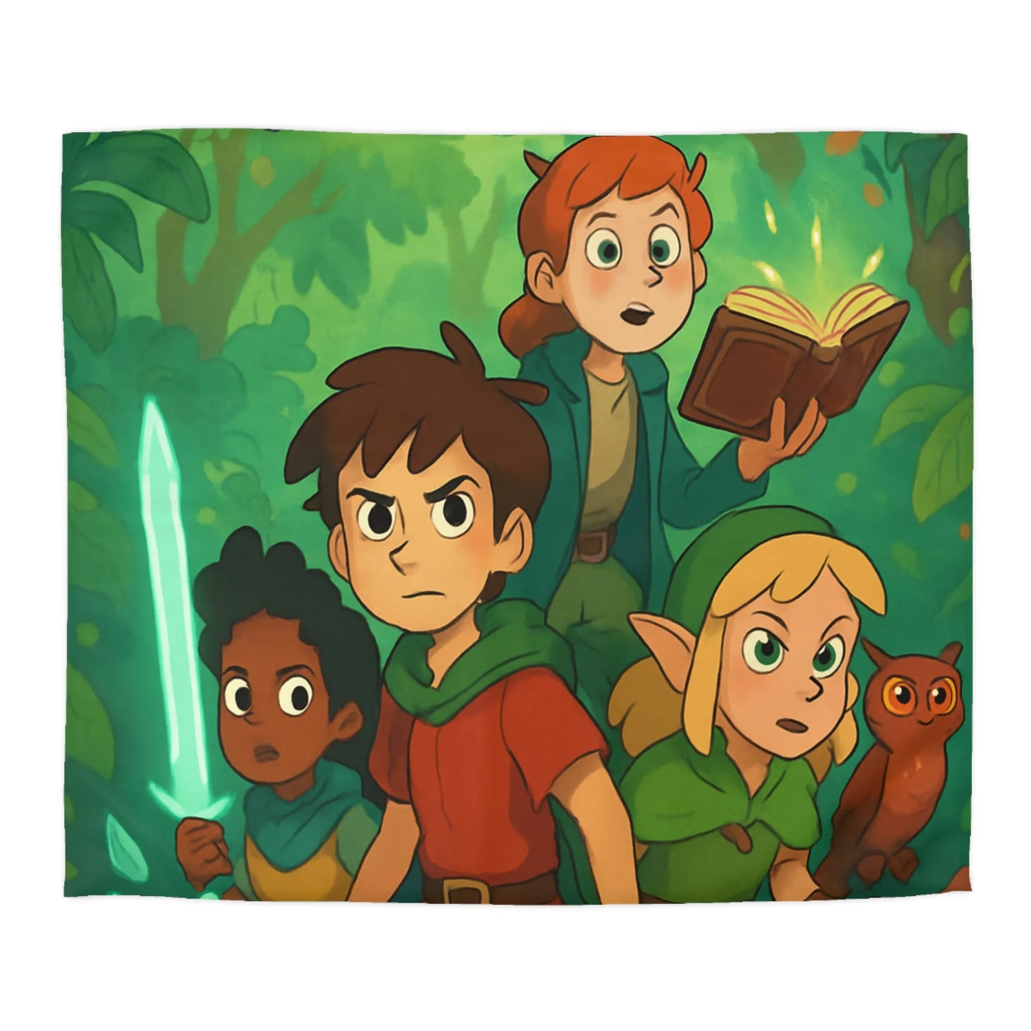 Housse de Couette Fantaisie Enfants Aventuriers Forêt Magique Chasse au Trésor Épique