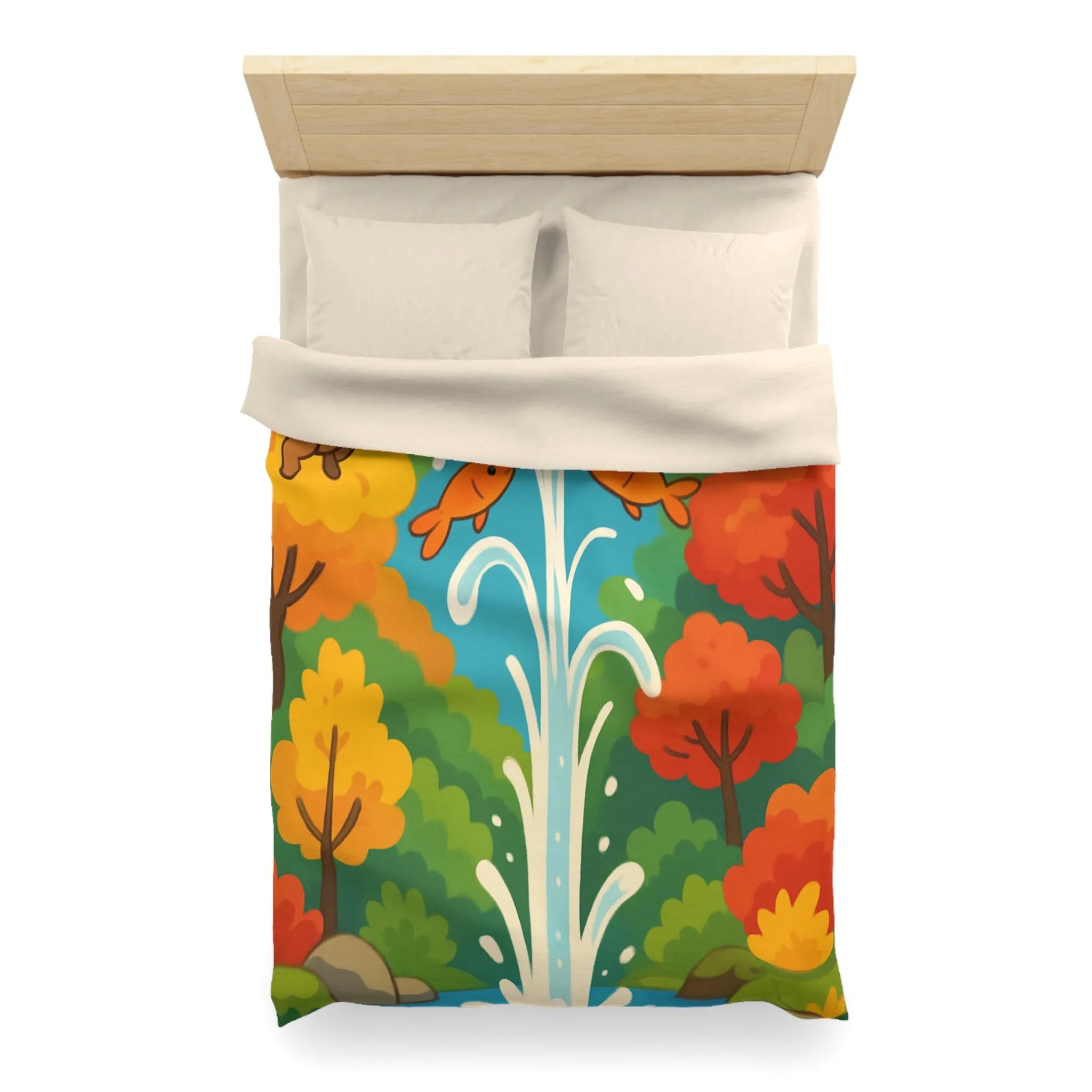 Housse de Couette Colorée avec Forêt Joyeuse et Animaux en Saut Cascade