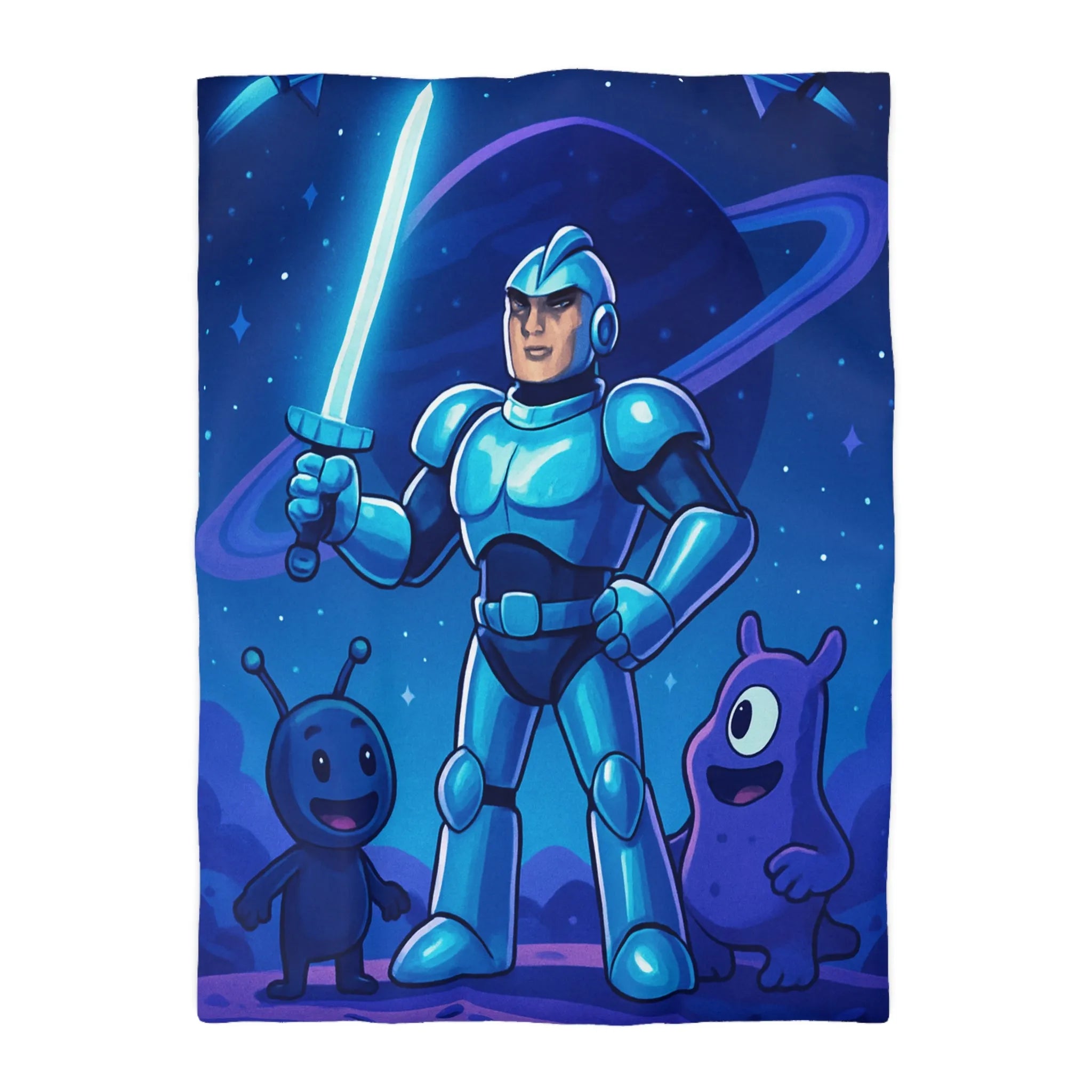 Housse de Couette Galactique: Héros en Armure et Aliens Amicaux dans l'Espace