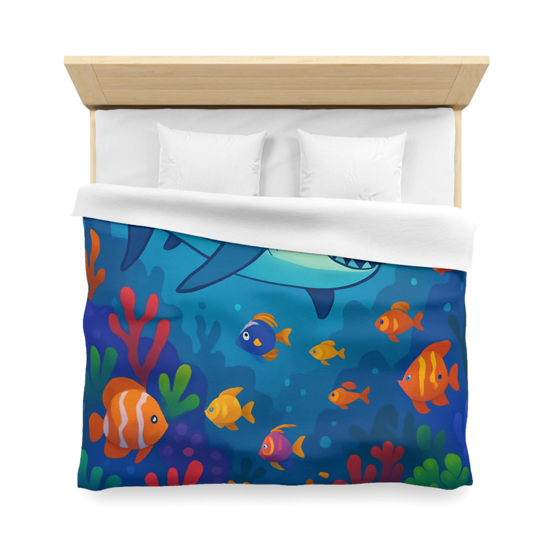 Housse de Couette Océan Coloré avec Requin et Poissons Tropicaux Pour Enfants