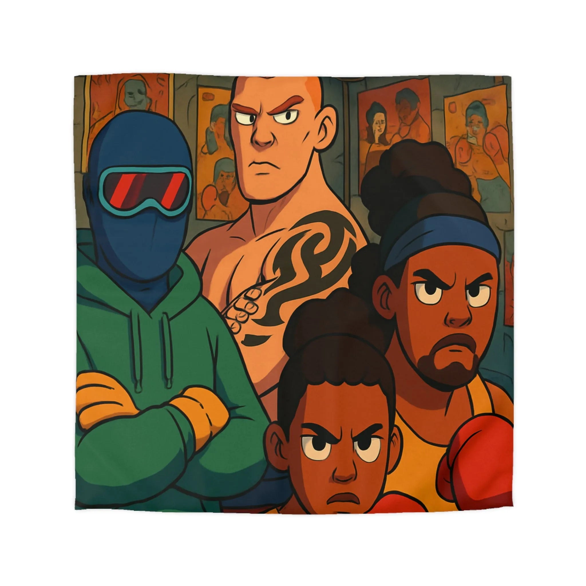 Housse de couette colorée avec boxeurs dessin animé pour chambre enfant sportive unique