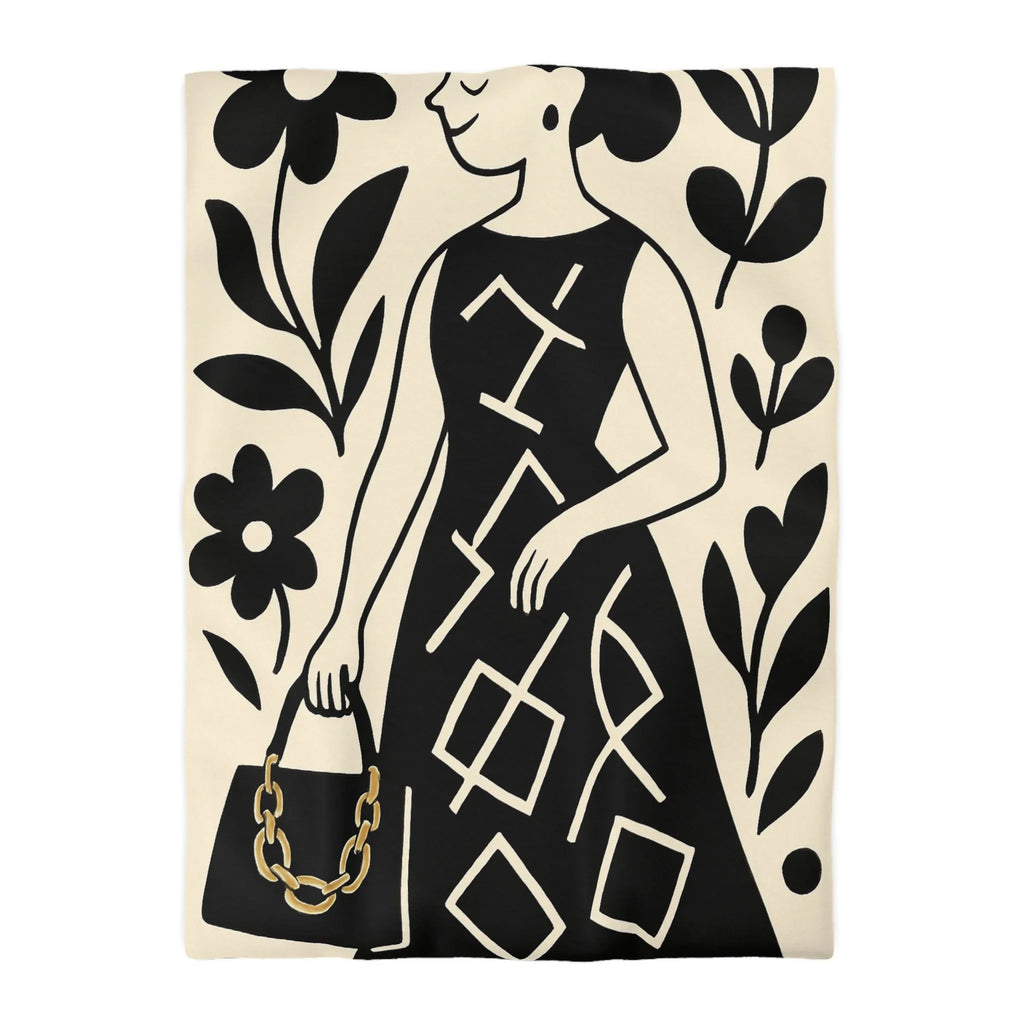 Élégant motif floral noir et blanc pour housse de couette moderne et sophistiquée