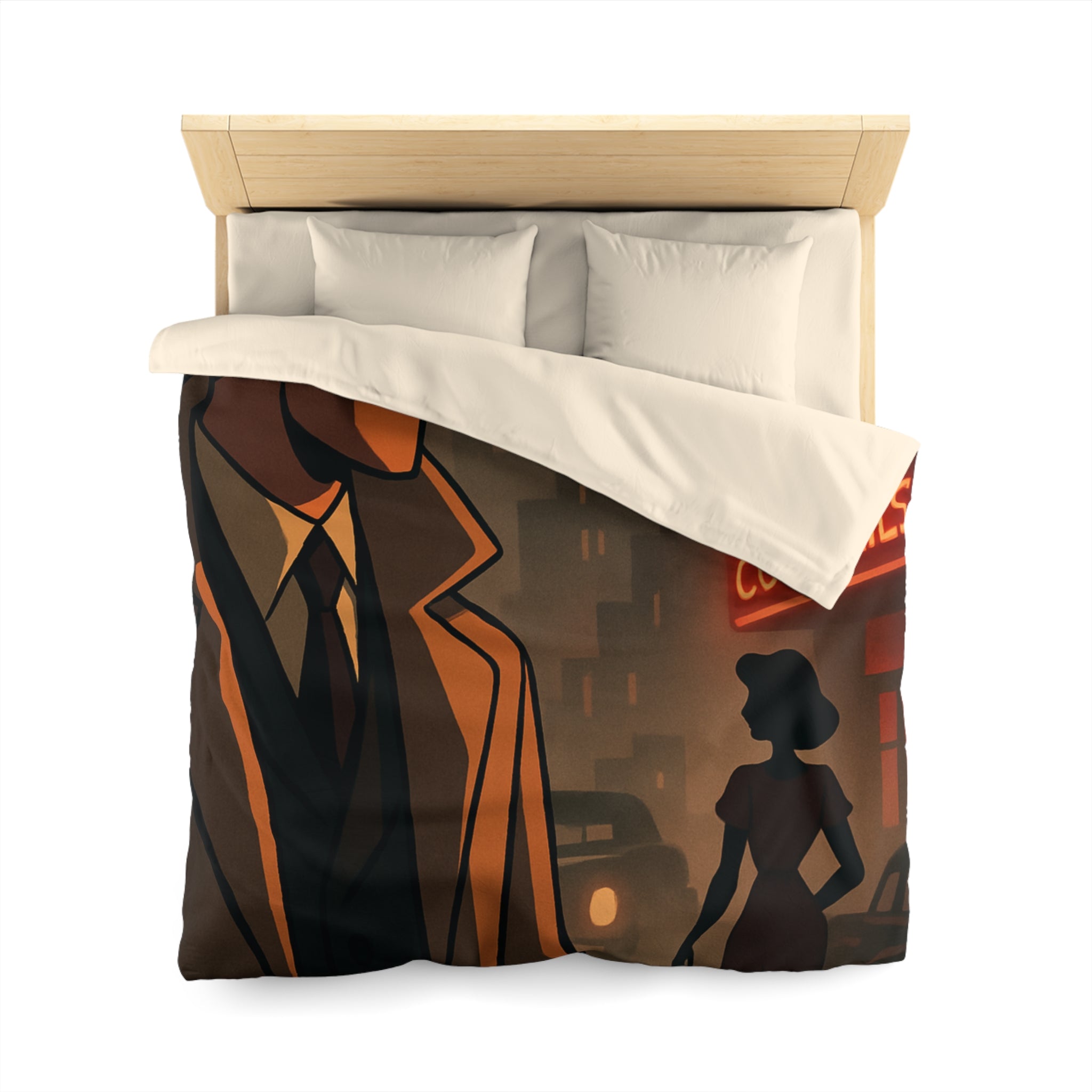 Housse de Couette Noir et Rouge, Design Rétro Vintage, Atmosphère de Film Noir