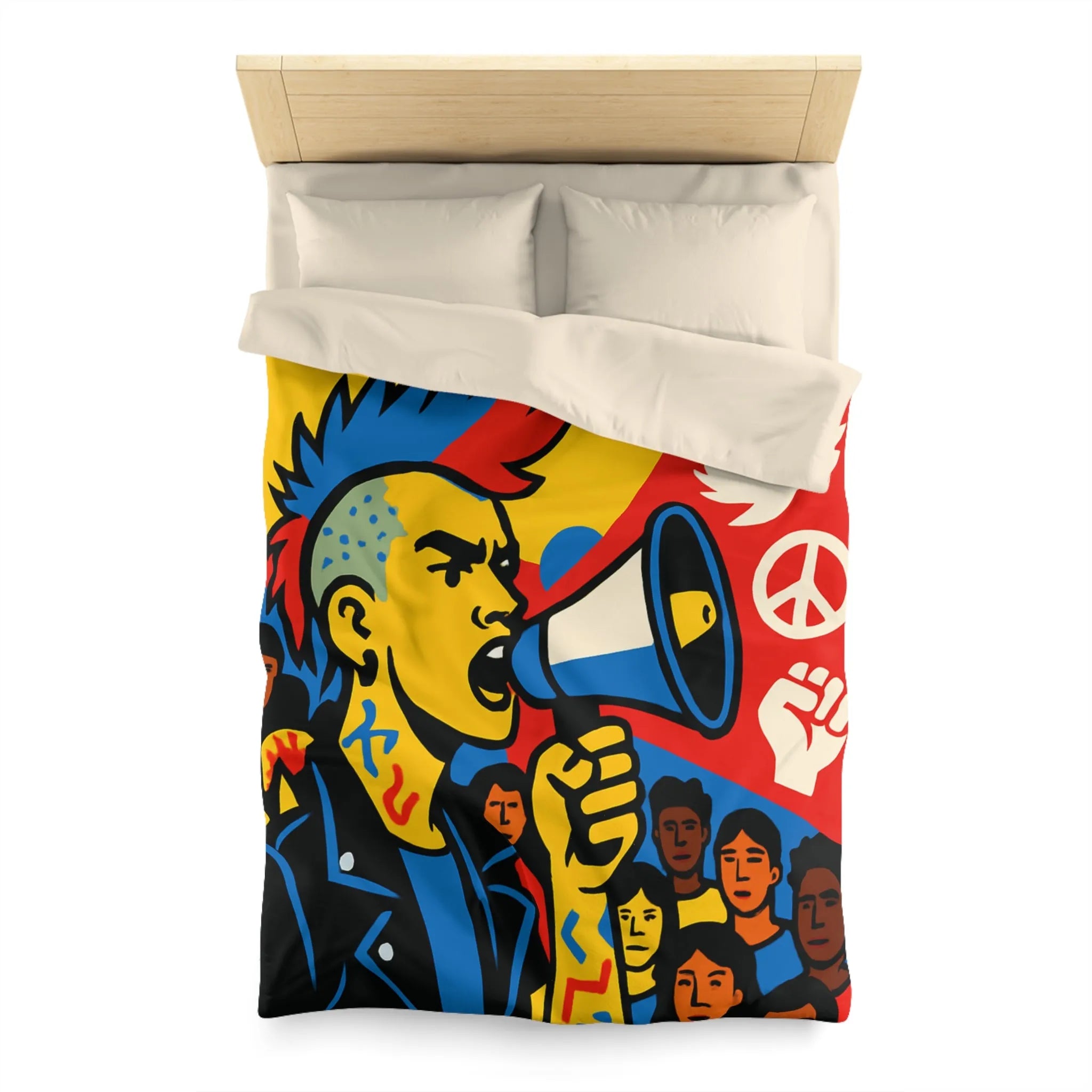 Housse de couette colorée avec illustration dynamique de manifestant engagé pour la paix