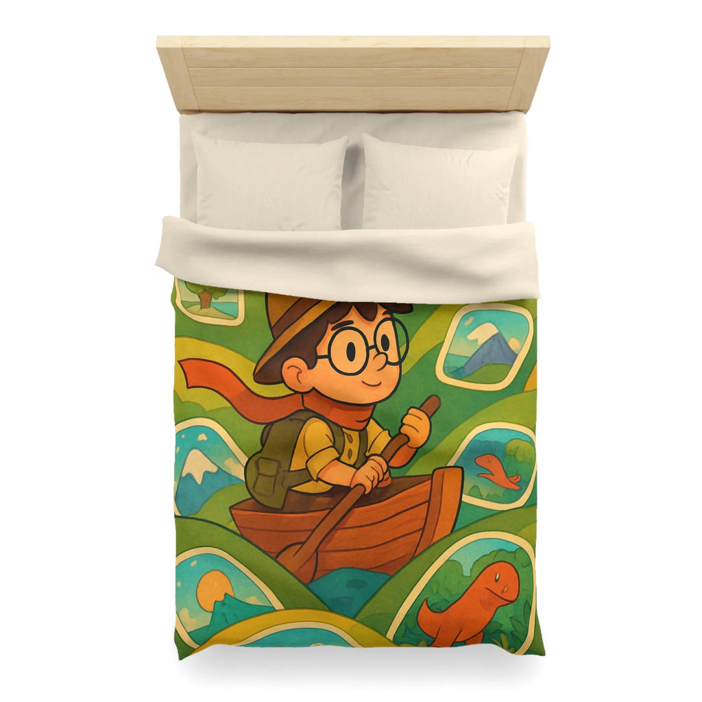 Housse de couette enfant aventure renversante explorateur en bateau et créatures mystiques