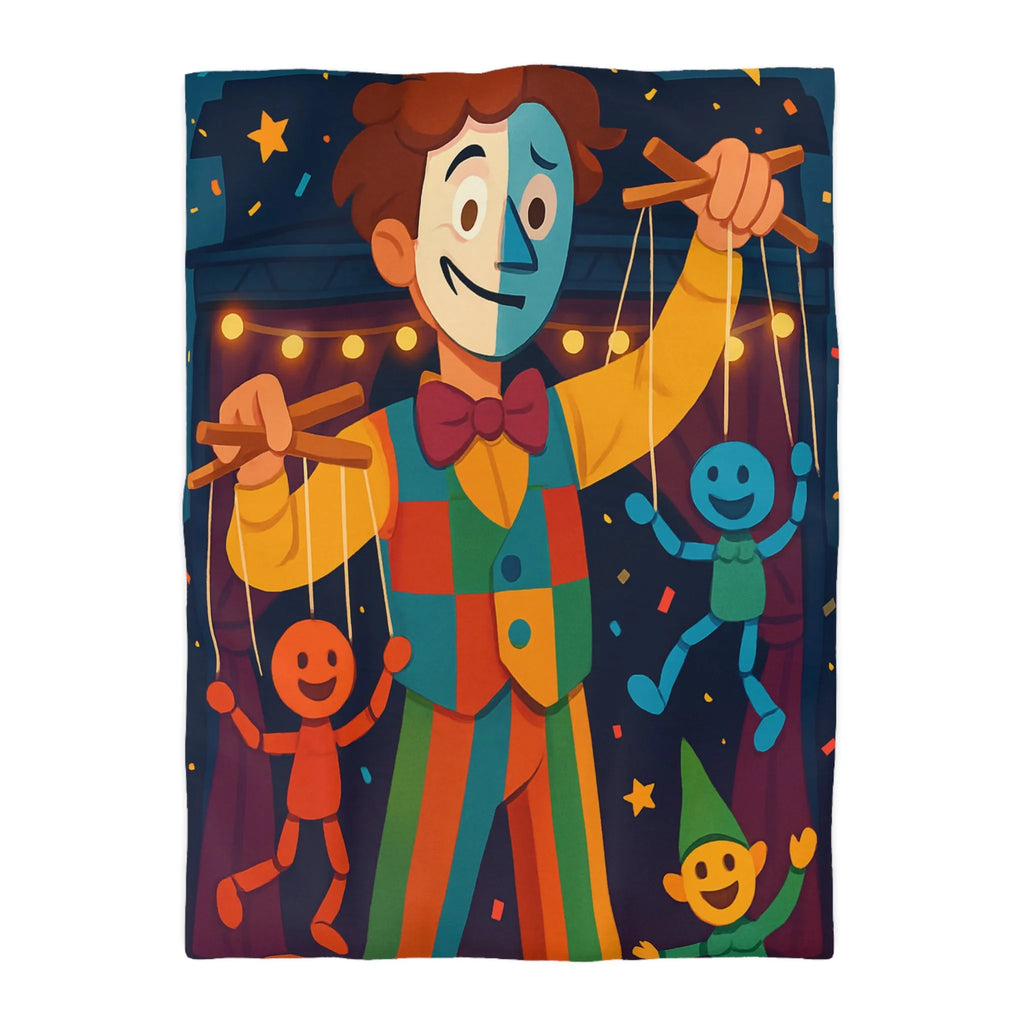 Housse de couette marionnettiste coloré avec motifs joyeux pour chambre d'enfant festive