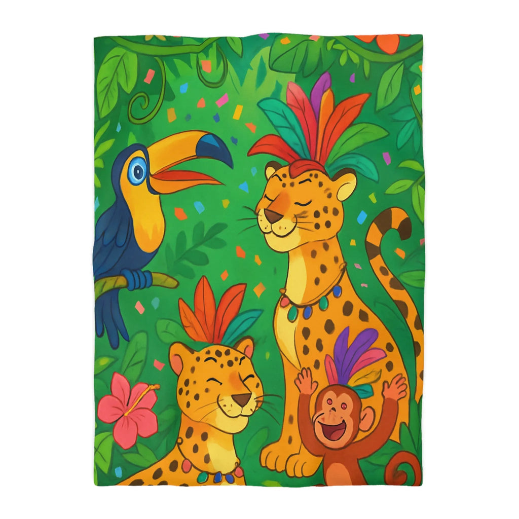 Housse de couette colorée avec animaux exotiques, motif jungle joyeux pour chambre enfant