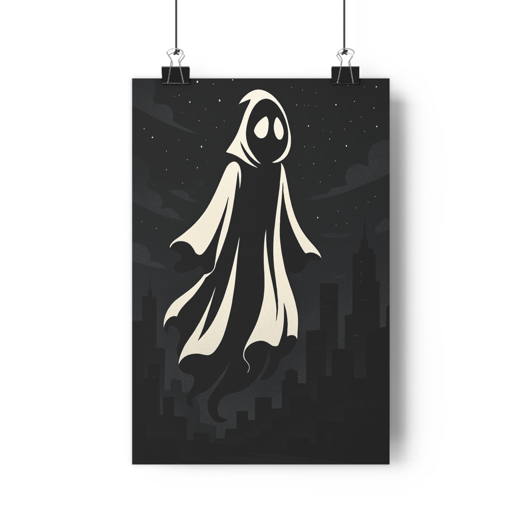 Poster décoratif noir blanc cartoon mystique moderne salon chambre ambiance mystérieuse ville spectre étoilé