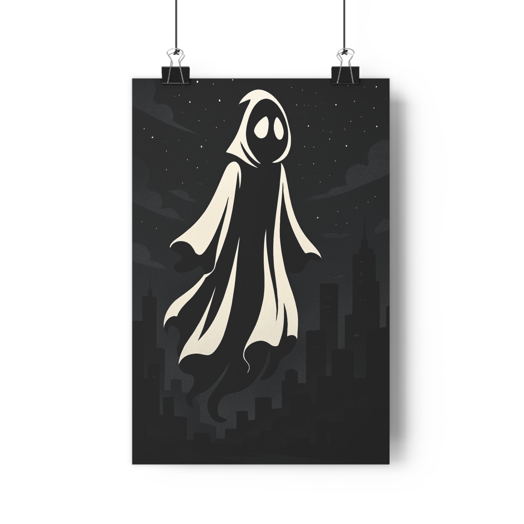 Poster décoratif noir blanc cartoon mystique moderne salon chambre ambiance mystérieuse ville spectre étoilé