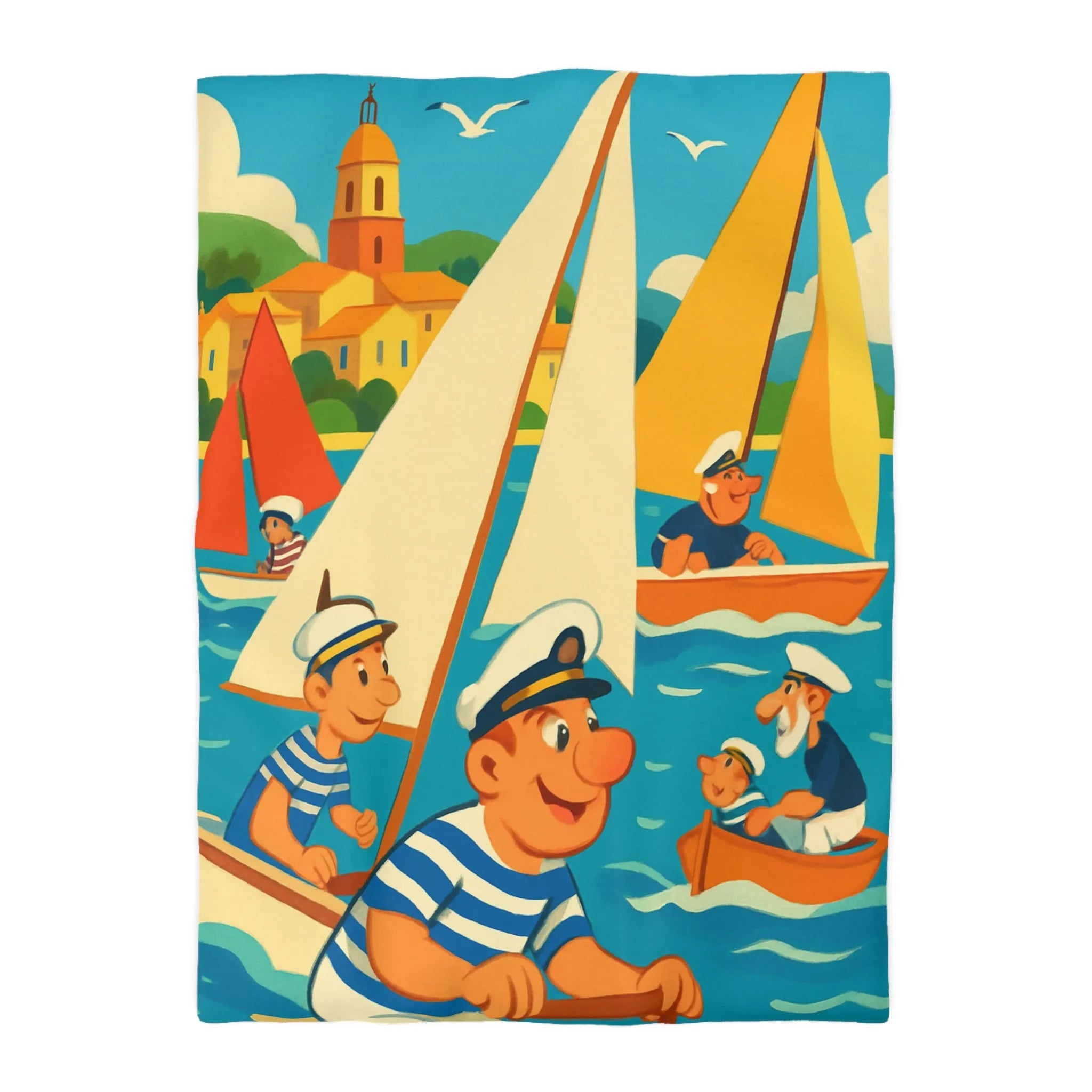 Housse de Couette Marine Vintage avec Voiliers et Matelots pour Chambre Ensoleillée