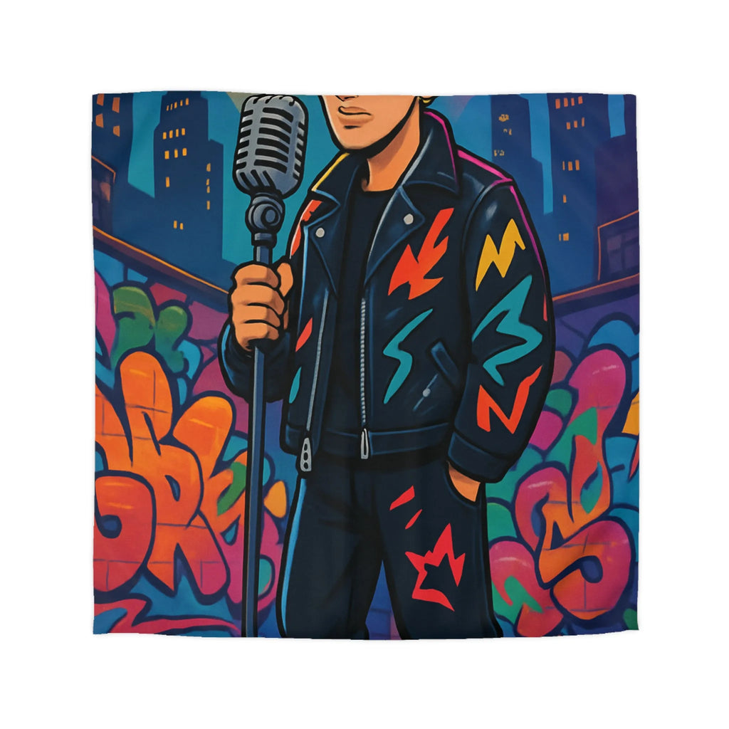 Housse de couette colorée graffiti style urbain avec chanteur devant micro rétro