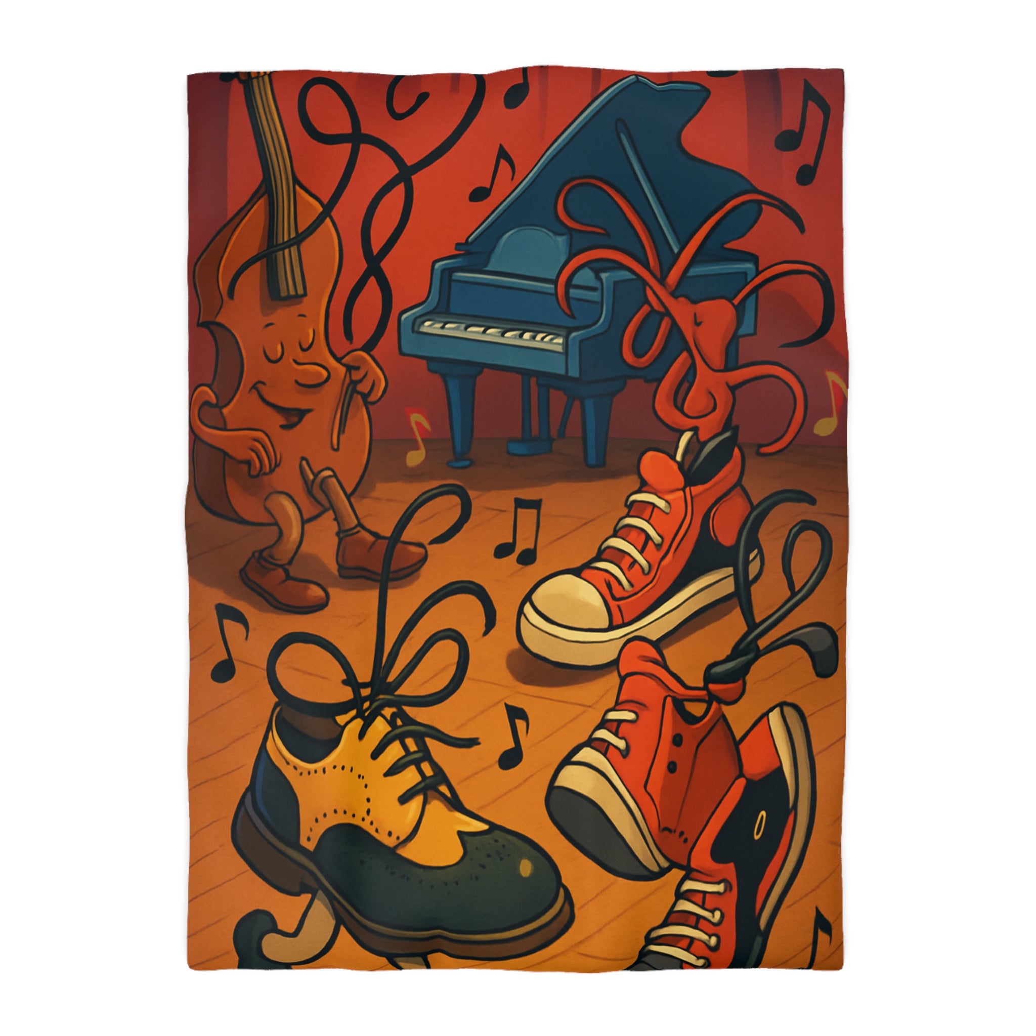 Housse de couette originale et colorée avec des instruments et chaussures dansantes dessin animé