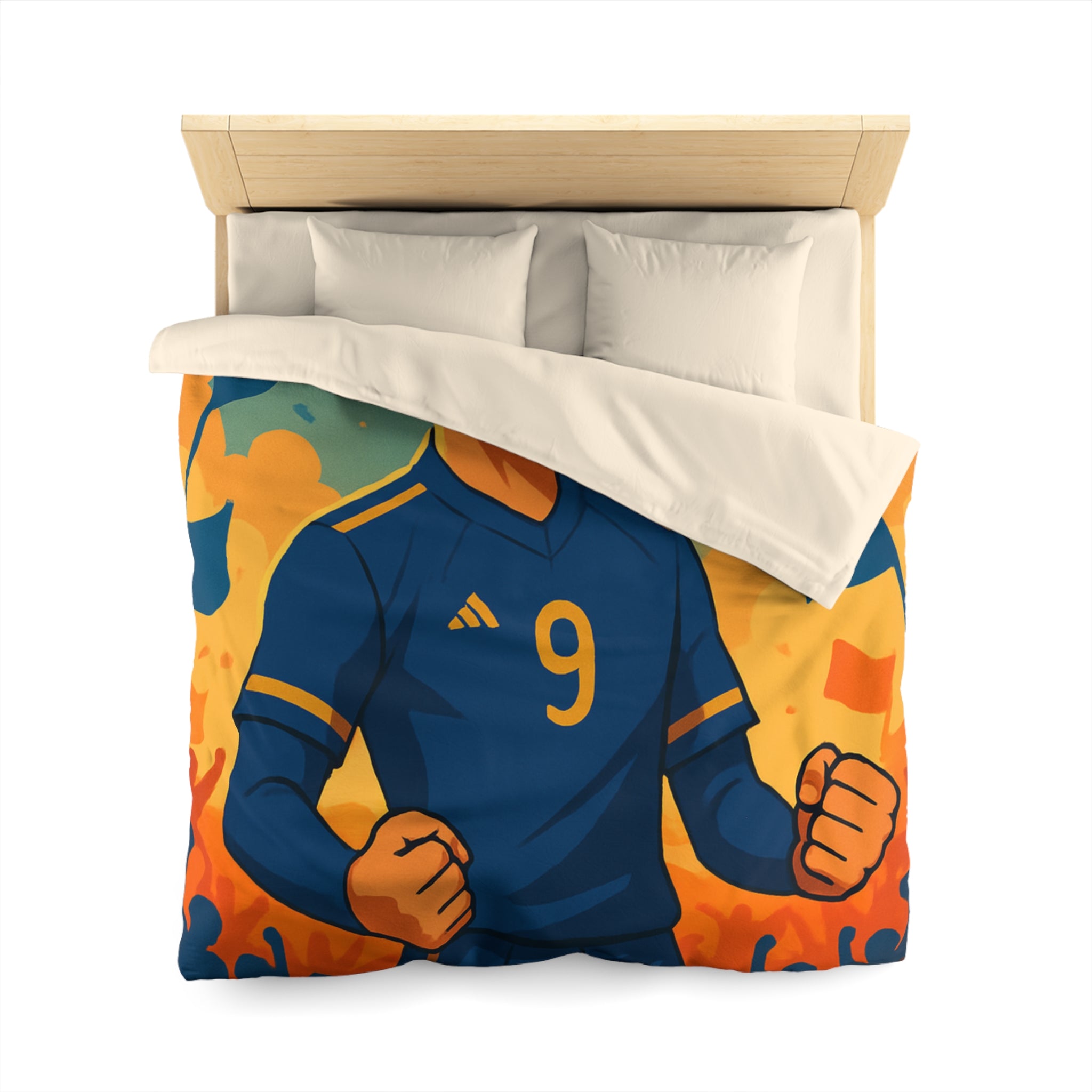 Housse de couette sportive avec joueur de football, feux d'artifice et ambiance festive