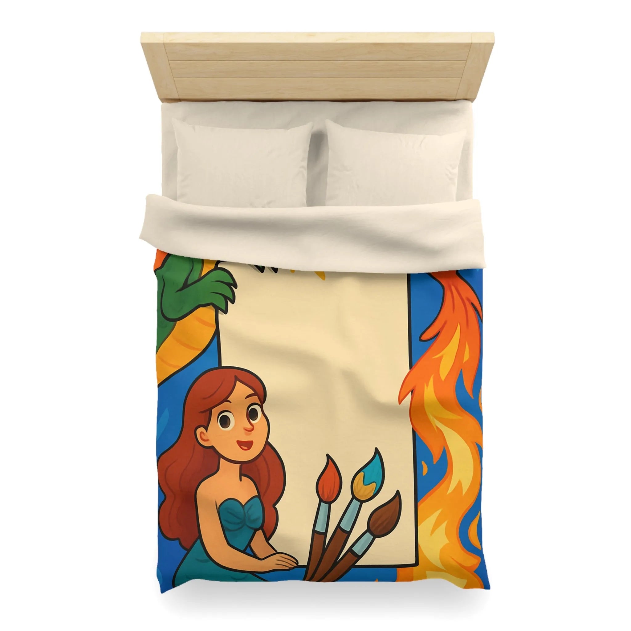 Housse de couette avec dragon, sirène et phénix pour chambre d'enfant artistique