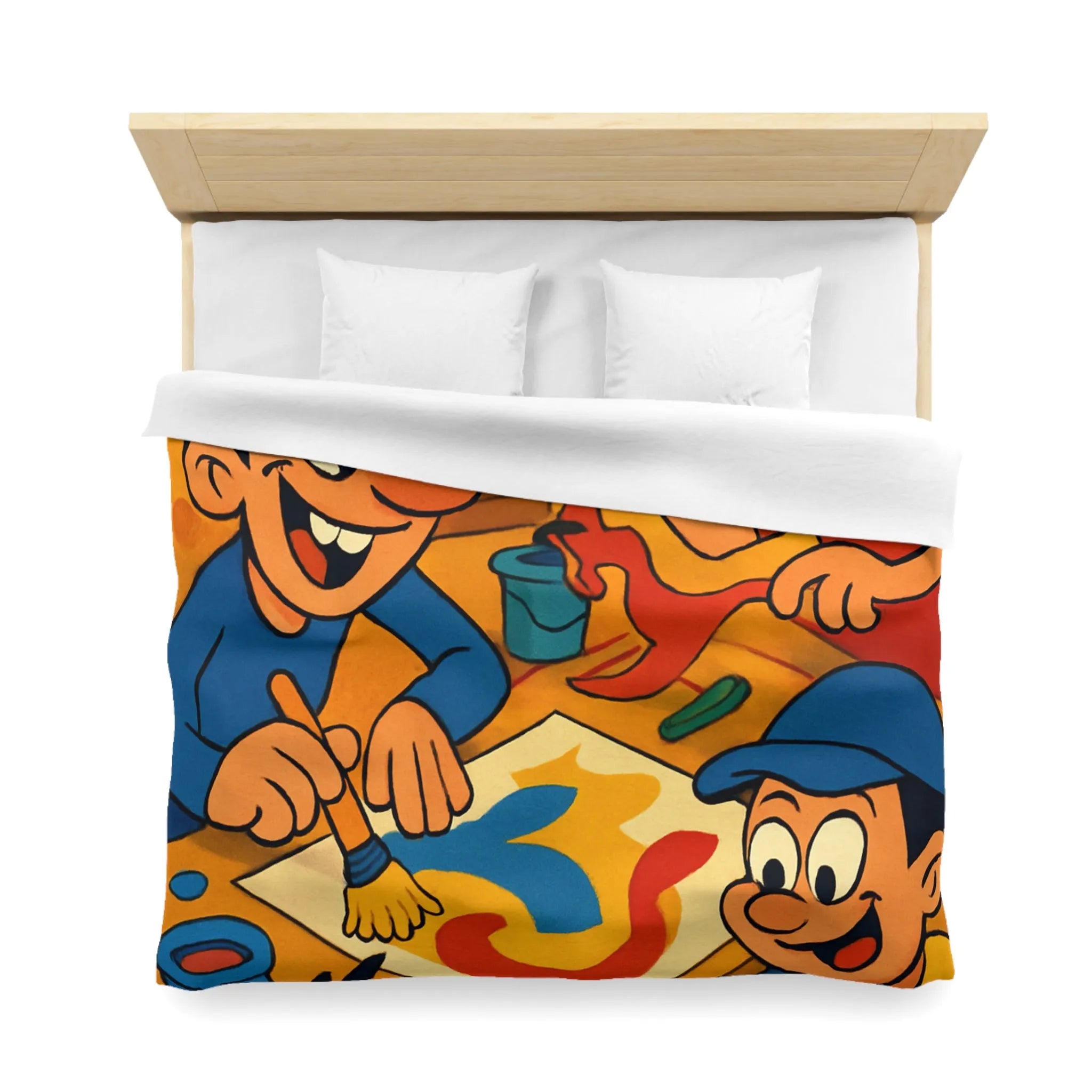 Housse de couette coloriée ludique avec enfants joyeux peignant et créant ensemble dans atelier